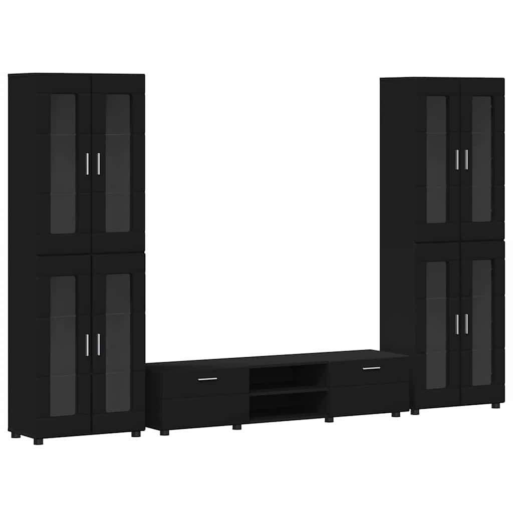 Set TV komoda s ladicama FLORIN 3 pcs Crna Konstruirano drvo