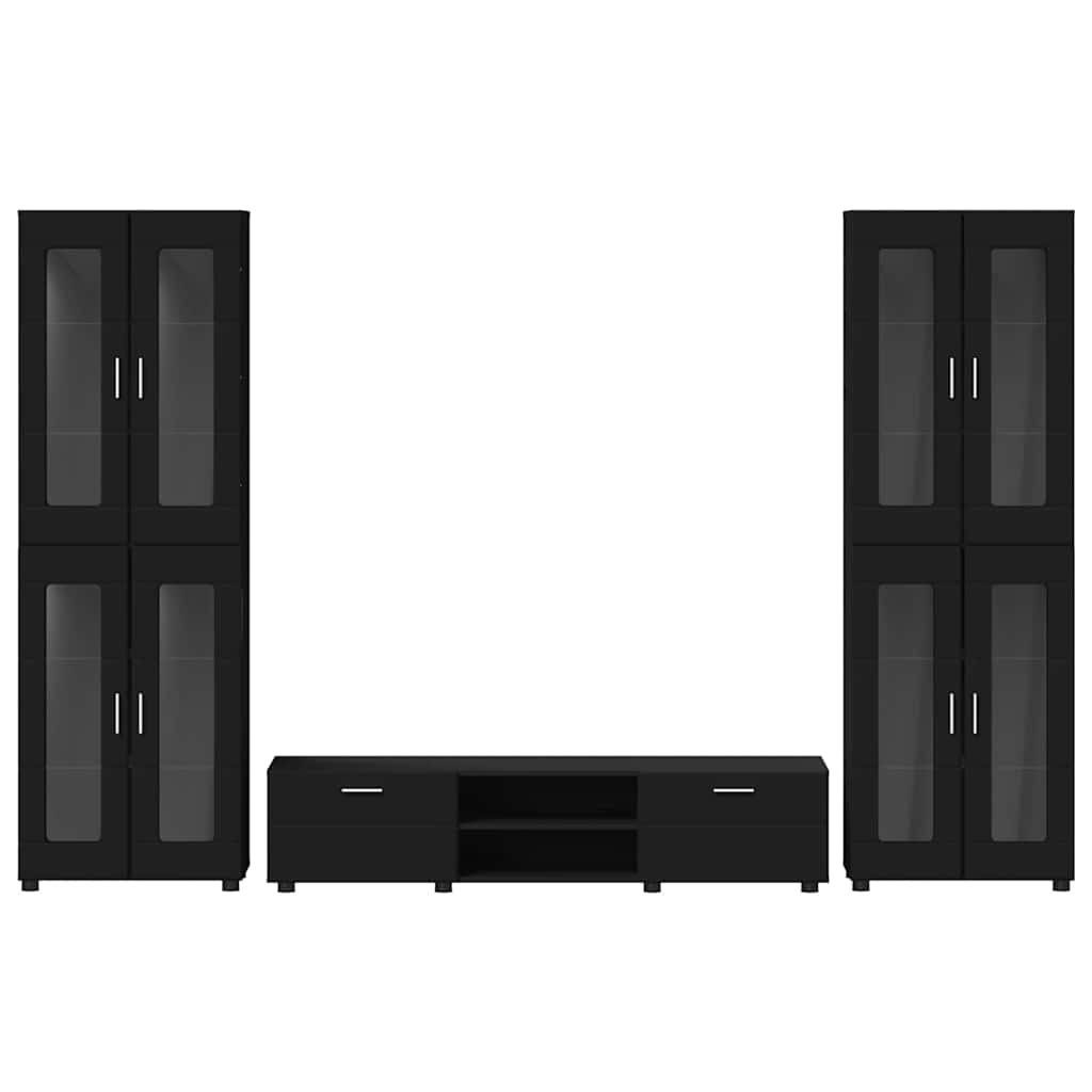 Set TV komoda s ladicama FLORIN 3 pcs Crna Konstruirano drvo