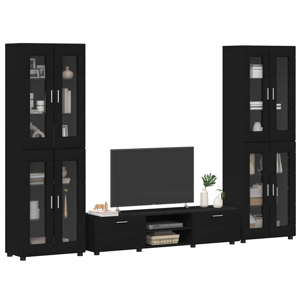 Set TV komoda s ladicama FLORIN 3 pcs Crna Konstruirano drvo