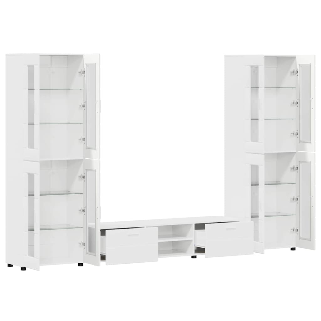 Set TV komoda FLORIN 3 pcs Visoki sjaj bijela Konstruirano drvo