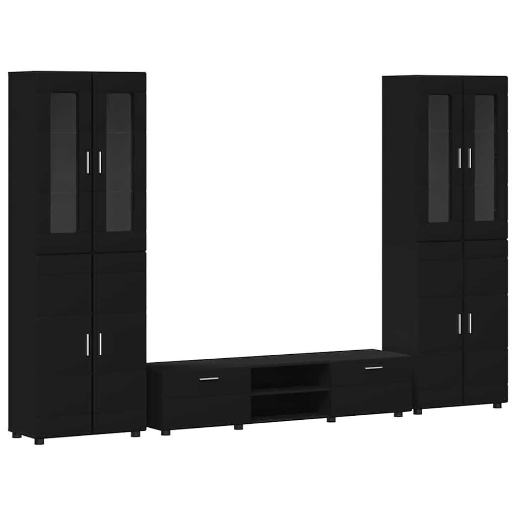 Set TV komoda s ladicama FLORIN 3 pcs Crna Konstruirano drvo