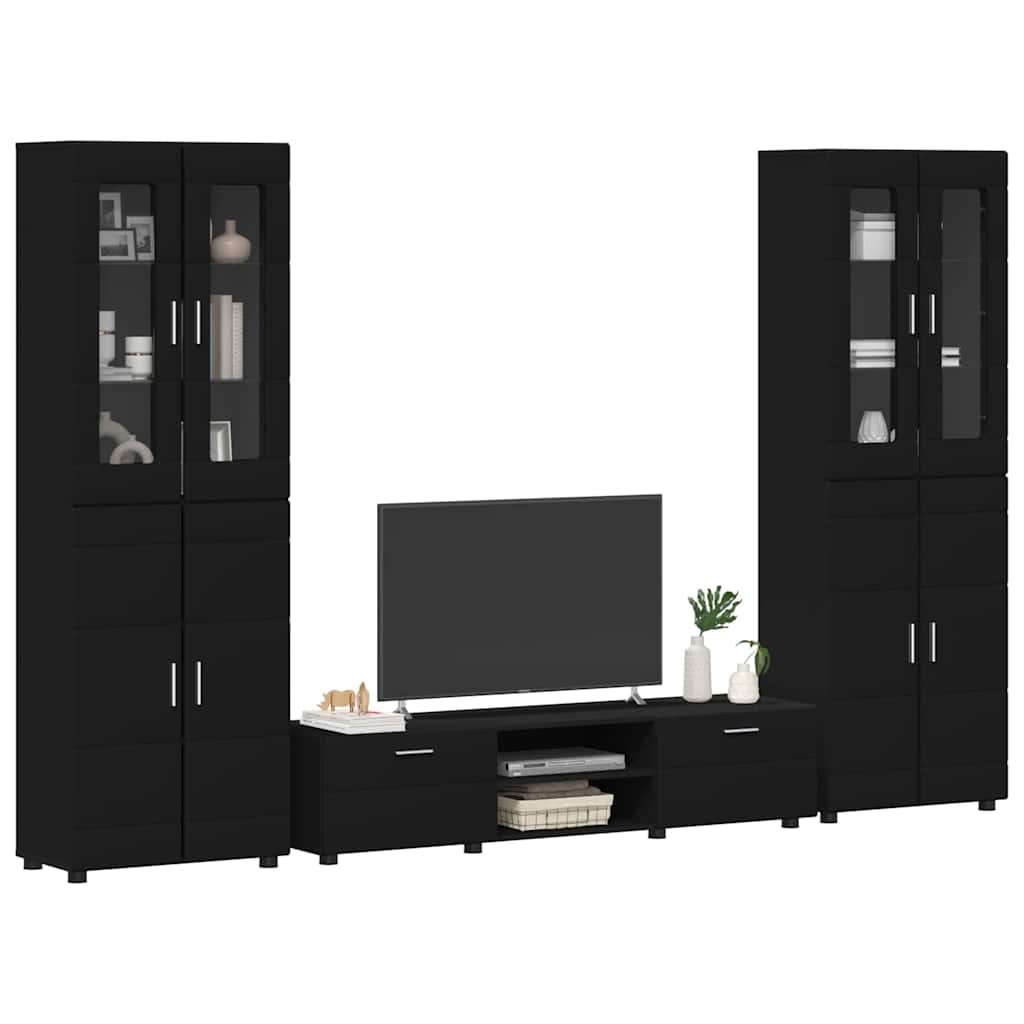Set TV komoda s ladicama FLORIN 3 pcs Crna Konstruirano drvo