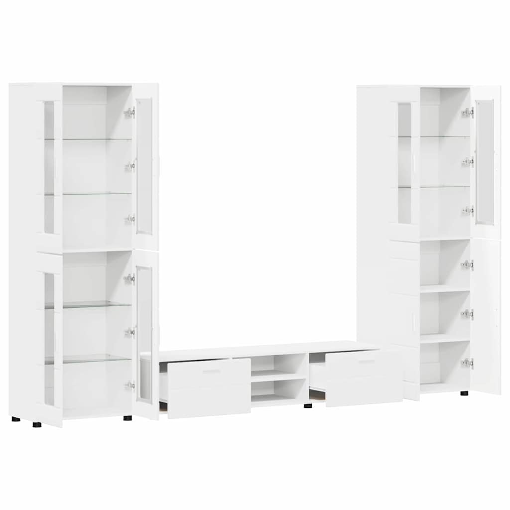 Set TV komoda s ladicama FLORIN 3 pcs Bijelo Konstruirano drvo