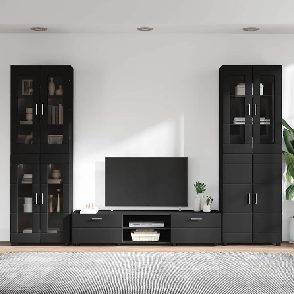 Set TV komoda s ladicama FLORIN 3 pcs Crna Konstruirano drvo