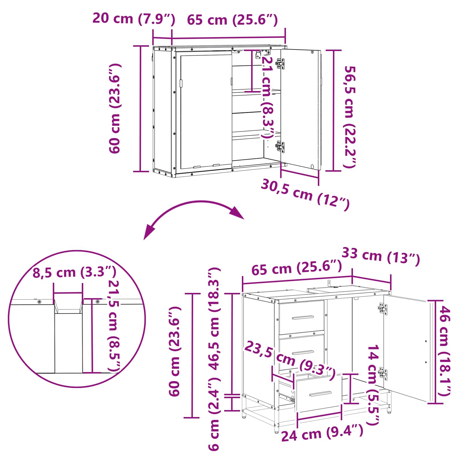 Set namještaja za kupaonicu 2 pcs Crni hrast Konstruirano drvo