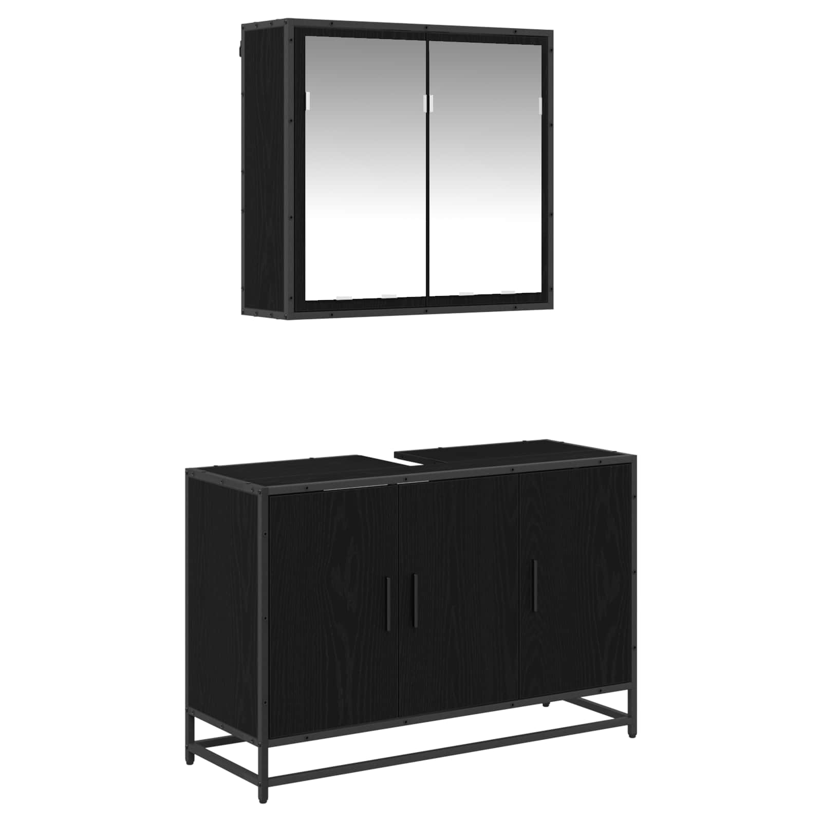 Set namještaja za kupaonicu 2 pcs Crni hrast Konstruirano drvo
