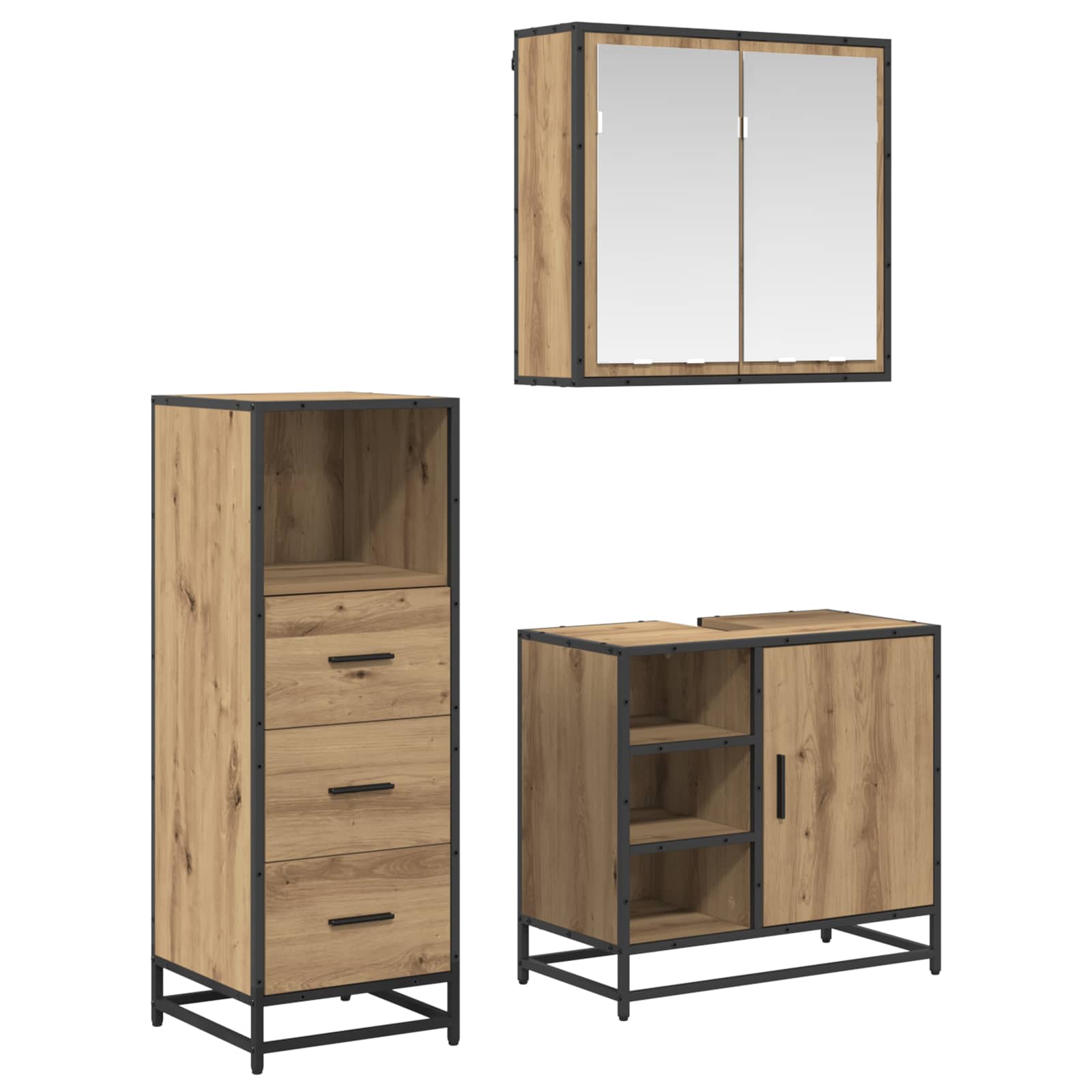 Set namještaja za kupaonicu s ladicama 3 pcs Umjetnički hrast