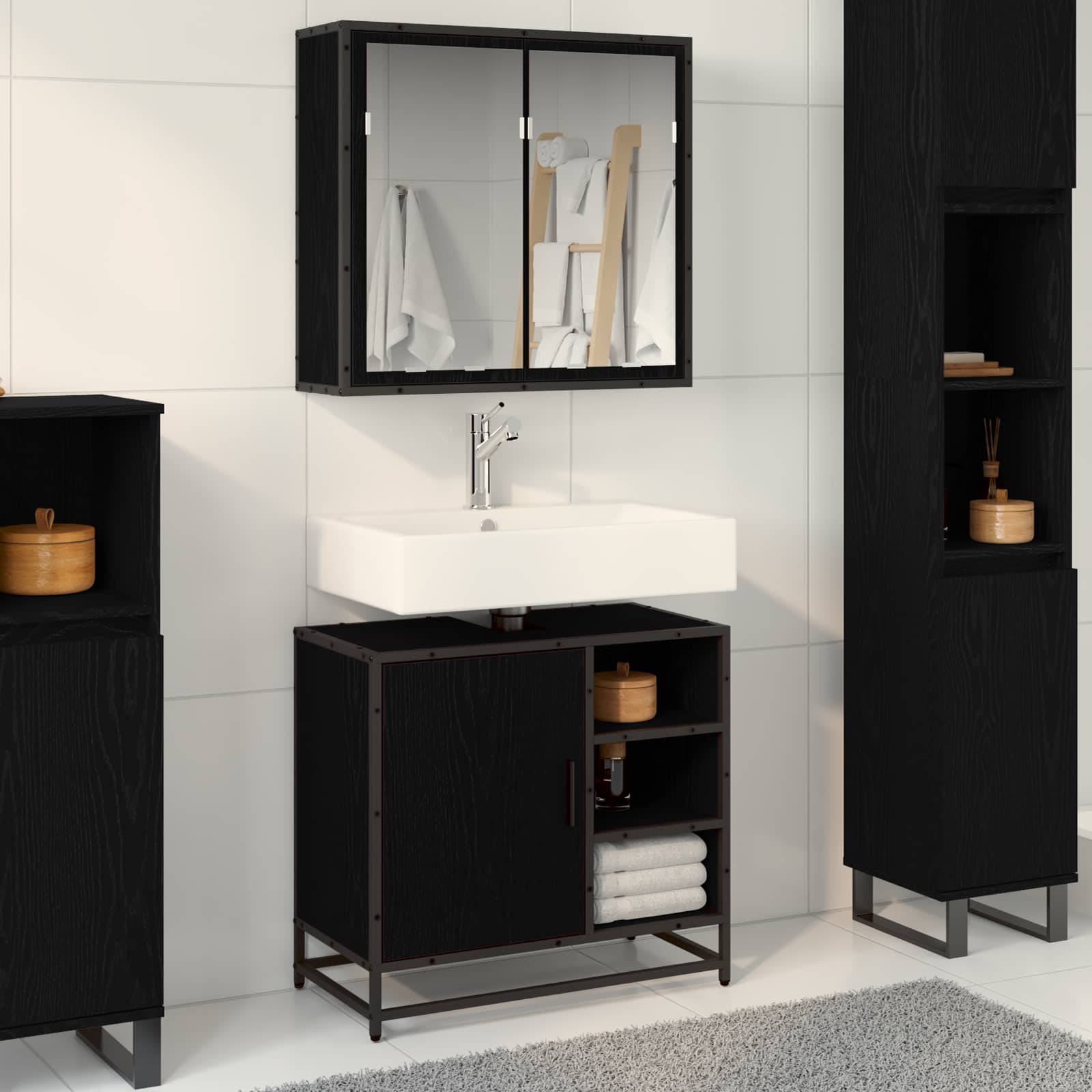 Set namještaja za kupaonicu 2 pcs Crni hrast Konstruirano drvo