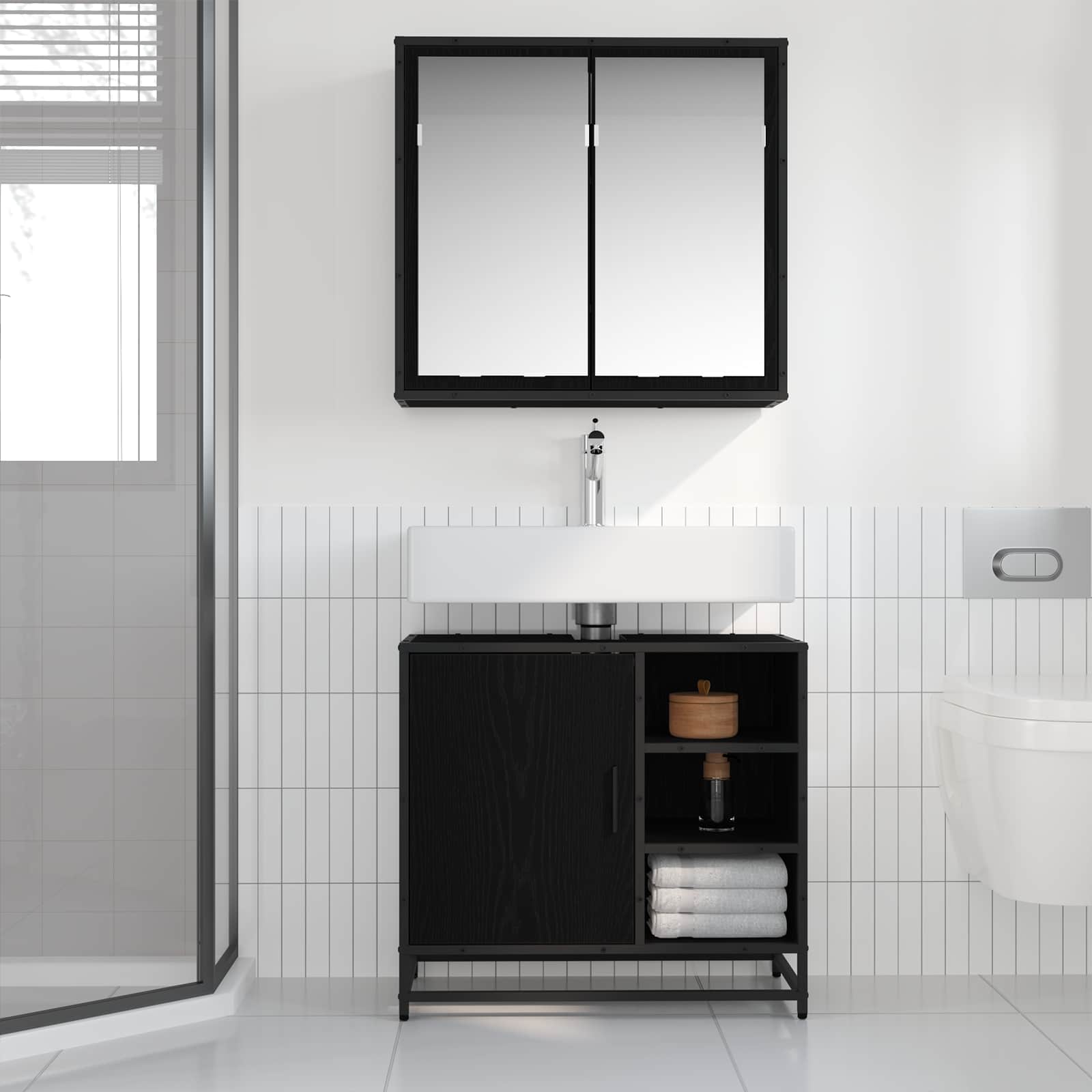 Set namještaja za kupaonicu 2 pcs Crni hrast Konstruirano drvo