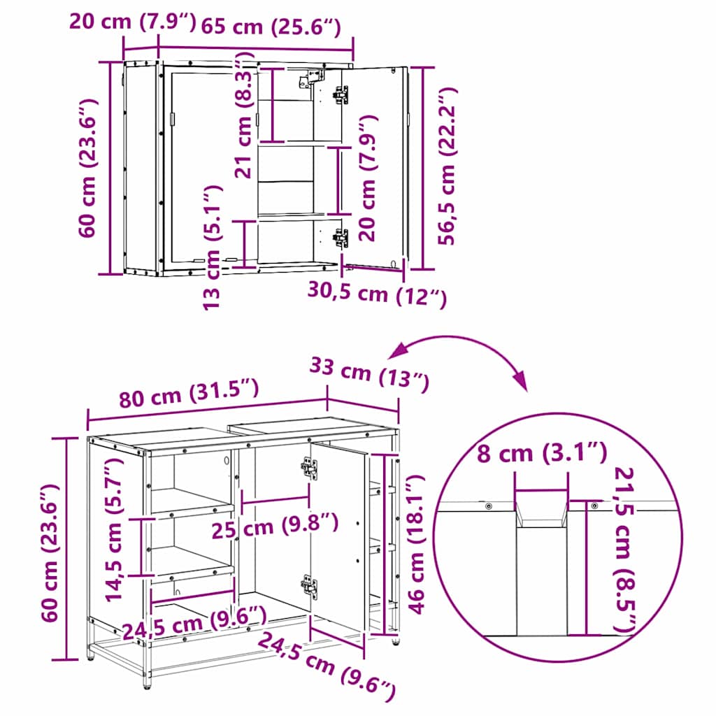 Set namještaja za kupaonicu s ladicama 3 pcs Umjetnički hrast