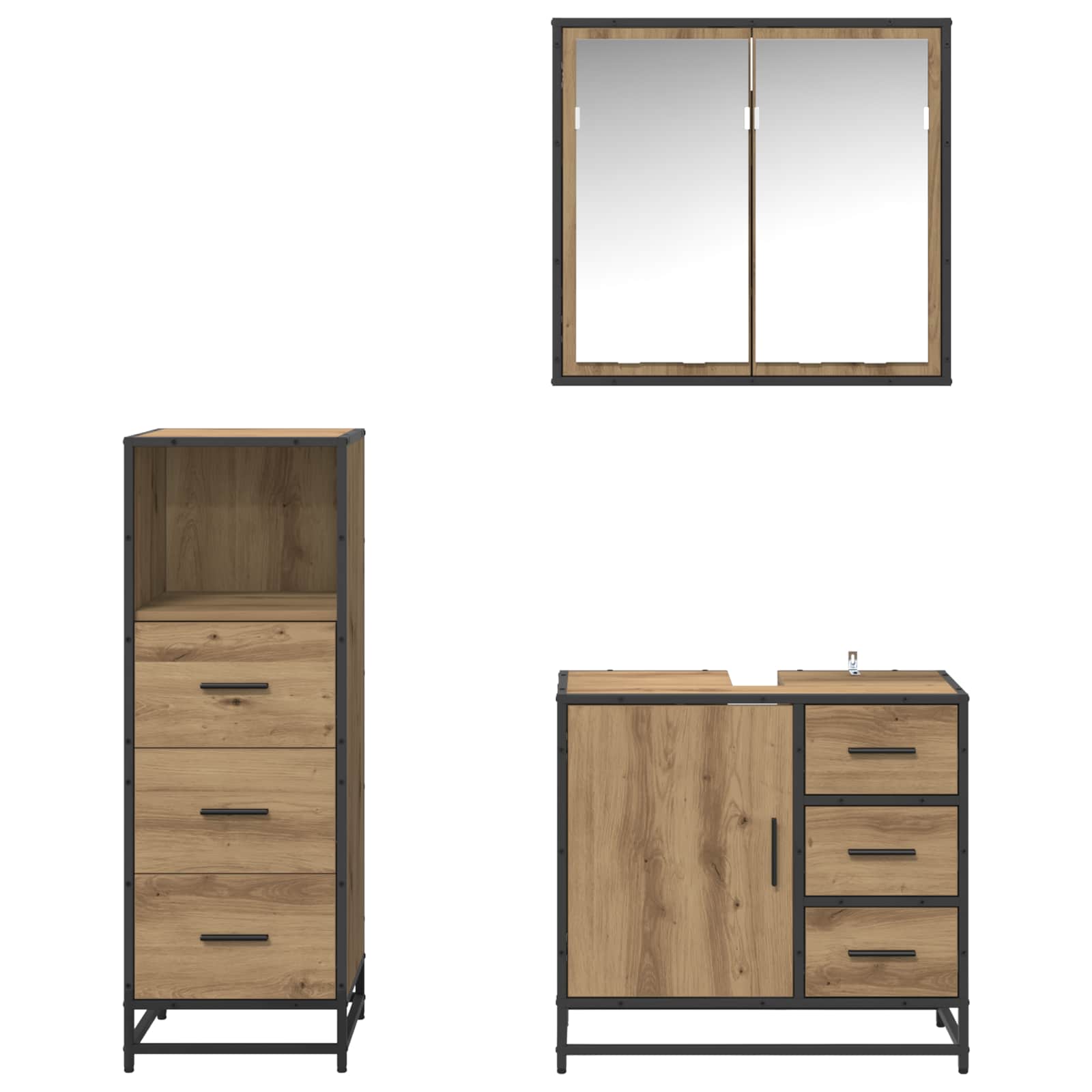Set namještaja za kupaonicu s ladicama 3 pcs Umjetnički hrast