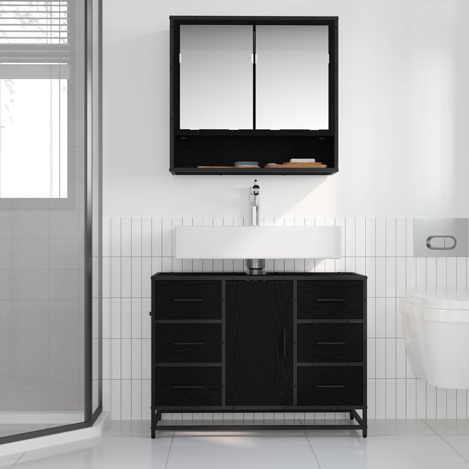 Set namještaja za kupaonicu 2 pcs Crni hrast Konstruirano drvo