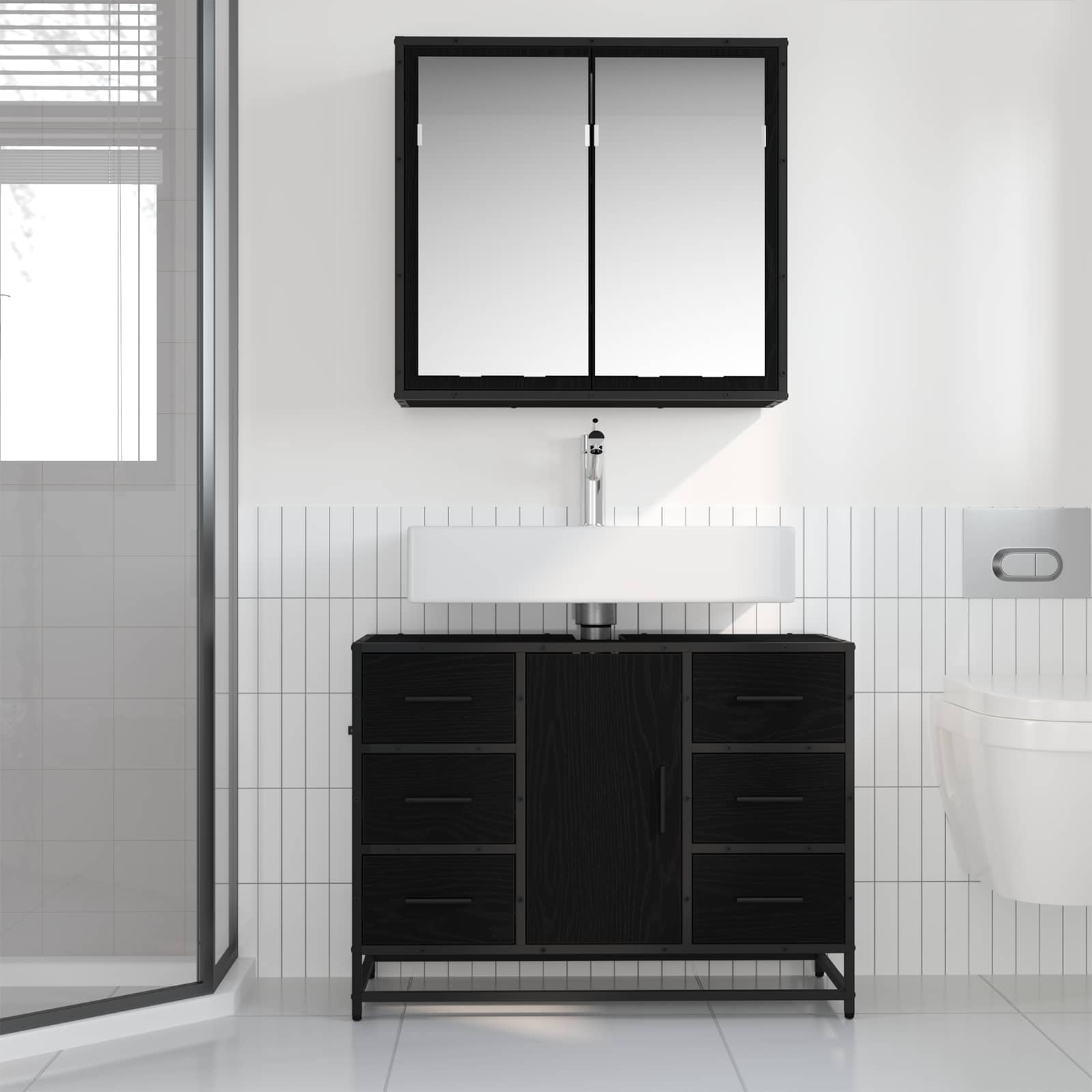 Set namještaja za kupaonicu 2 pcs Crni hrast Konstruirano drvo