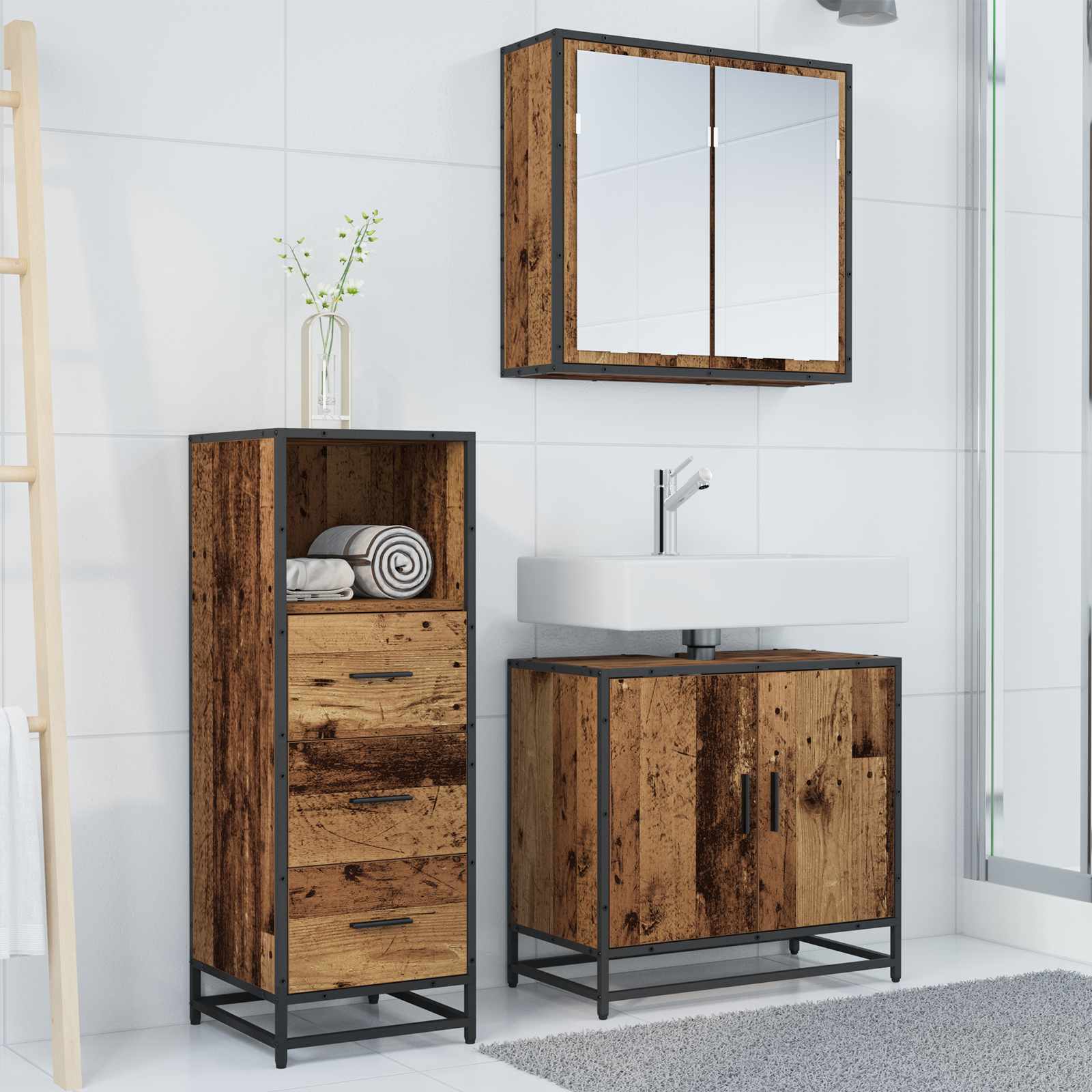 Set namještaja za kupaonicu 3 pcs Staro drvo Konstruirano drvo