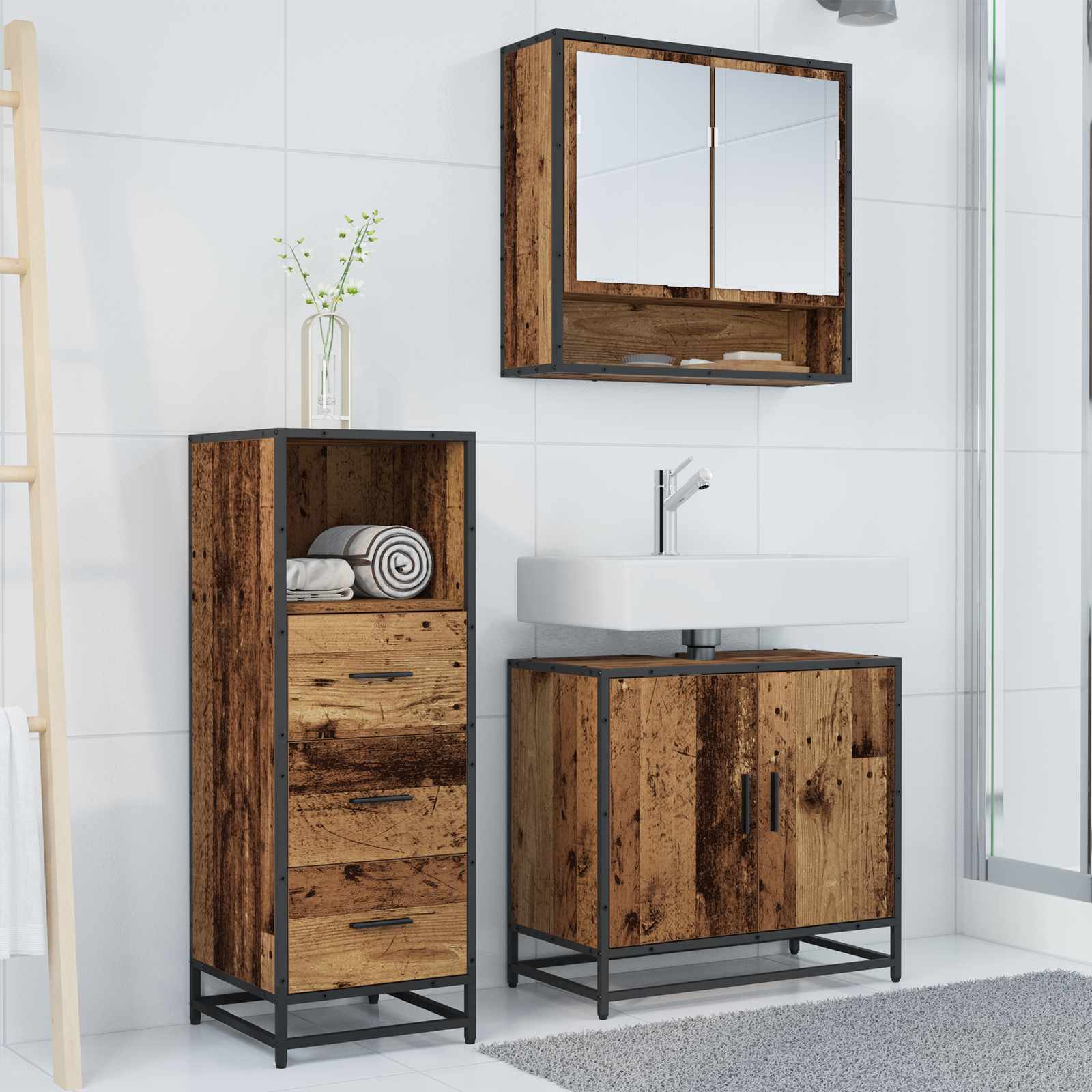 Set namještaja za kupaonicu 3 pcs Staro drvo Konstruirano drvo