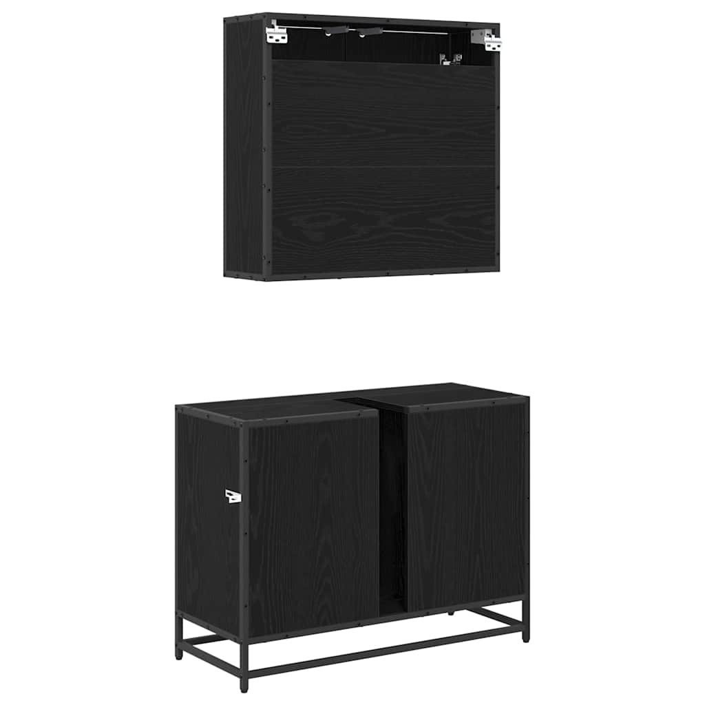 Set namještaja za kupaonicu 2 pcs Crni hrast Konstruirano drvo