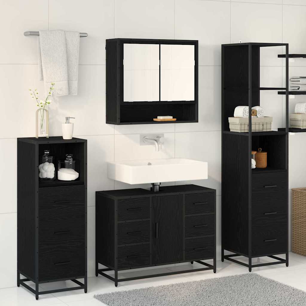 Set namještaja za kupaonicu 4 kom. Crni hrast 80 x 33 x 60 cm