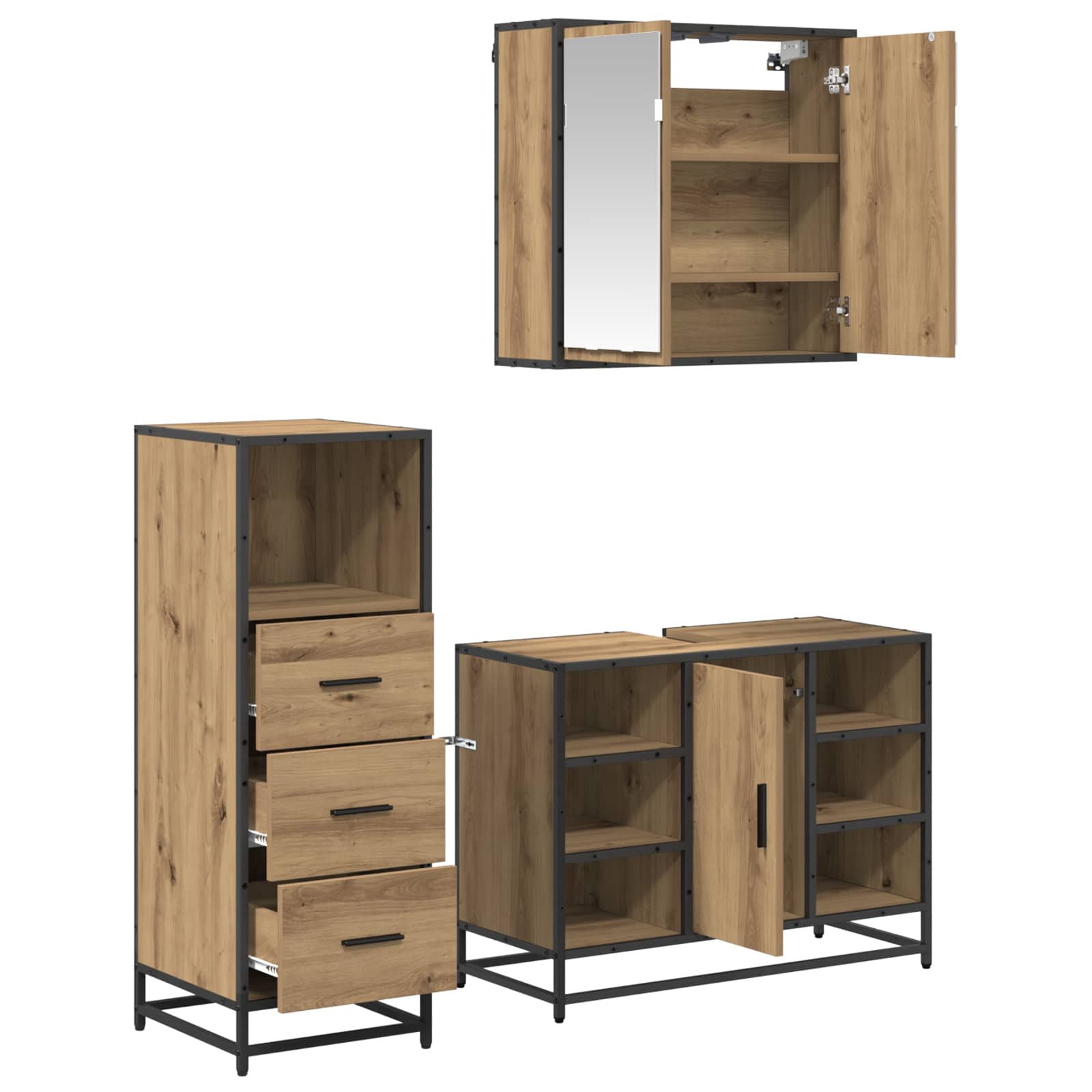 Set namještaja za kupaonicu s ladicama 3 pcs Umjetnički hrast