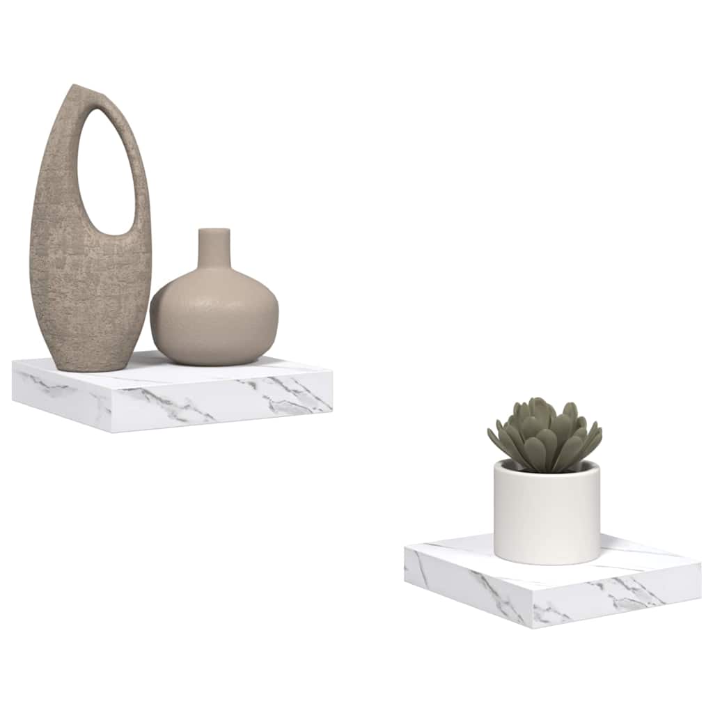 Polica na zidu Zidne 2 pcs Bijeli mramor 23 x 23,5 x 4 cm