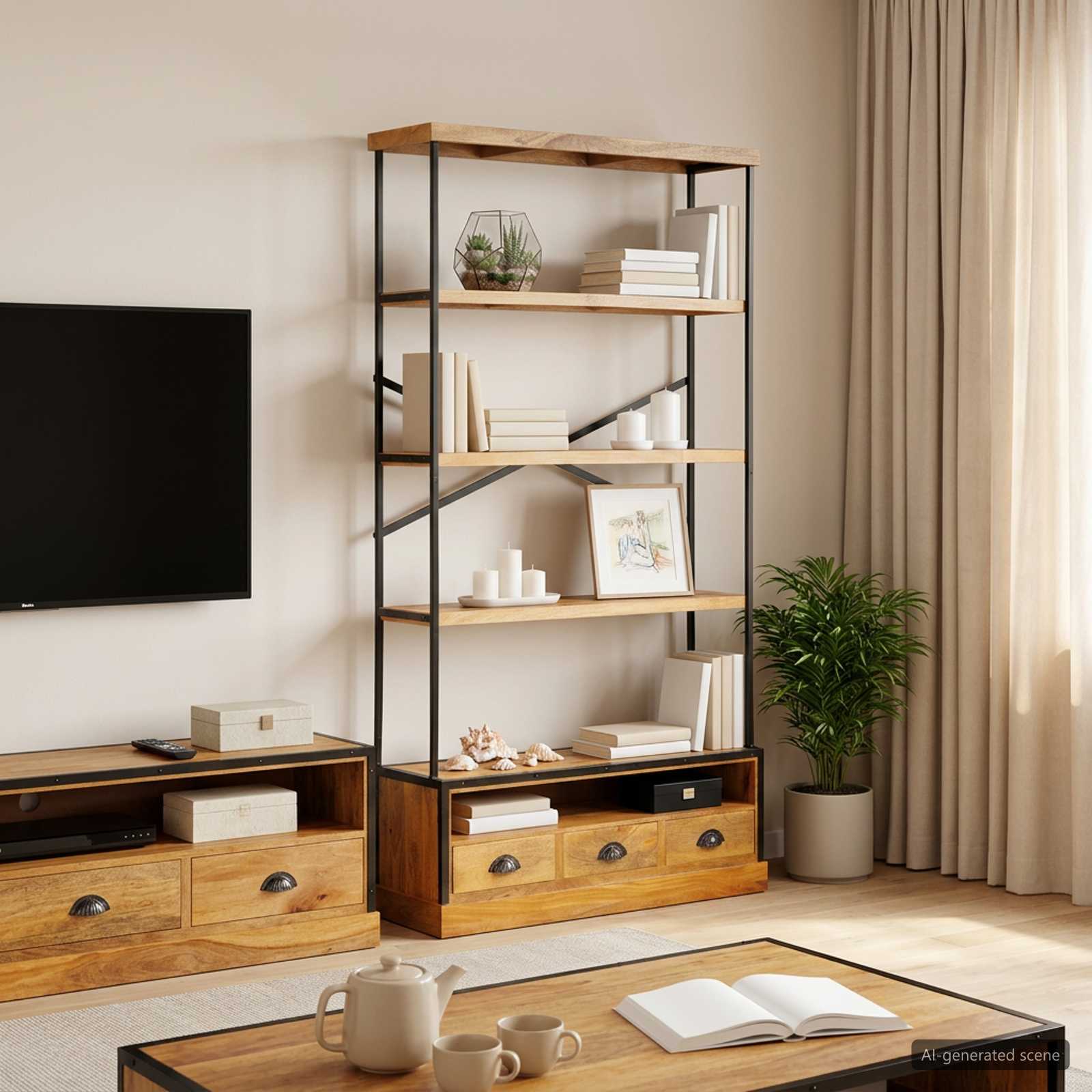 Polica s pet nivoa Prirodna 100 x 30 x 180 cm Čvrsto drvo manga