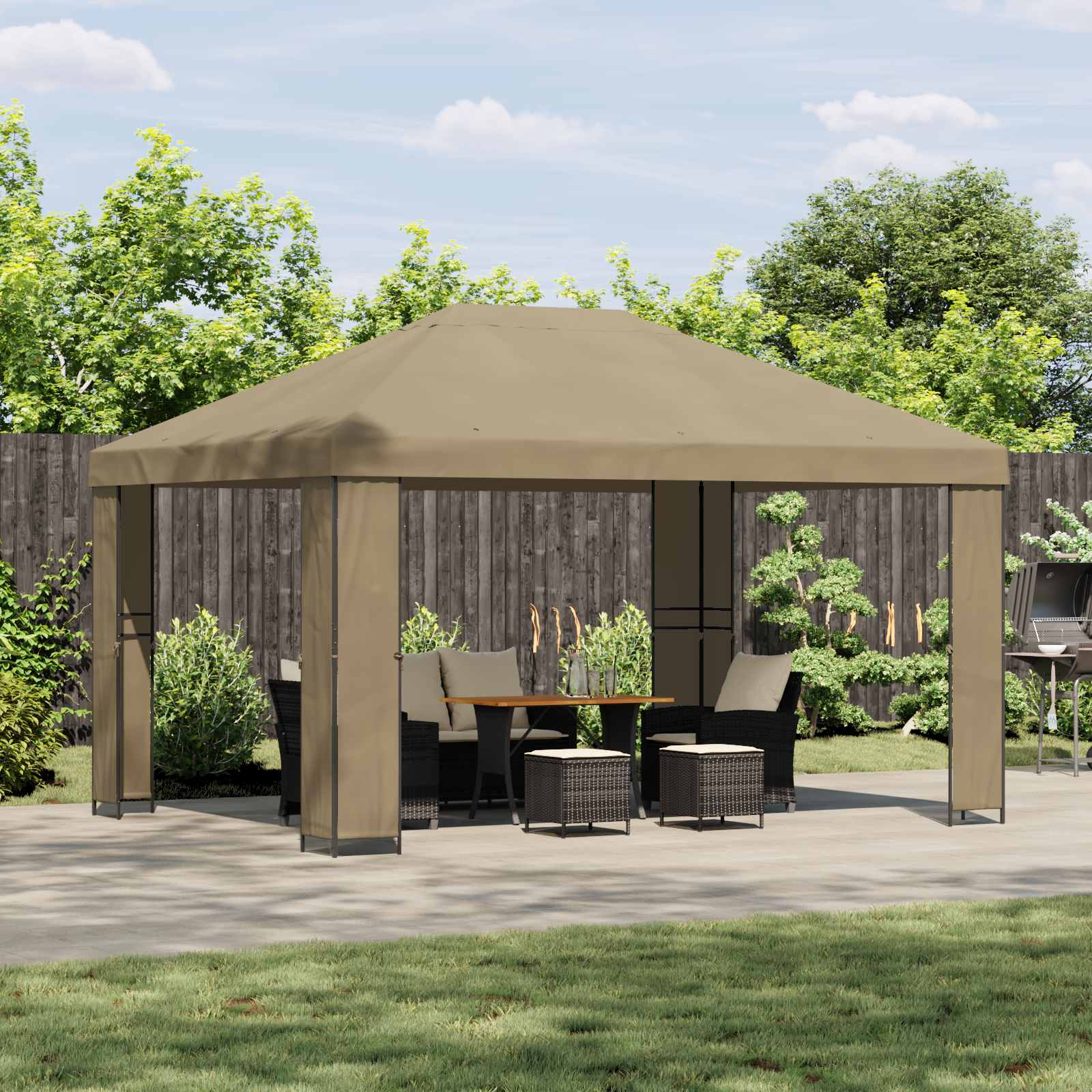 Gazebo 4 × 3 m Bež Poliester i čelik 190 gsm