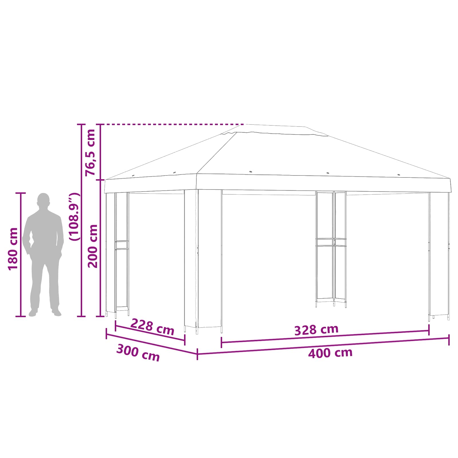 Gazebo 4 × 3 m Sivosmeđa Poliester i čelik 190 gsm