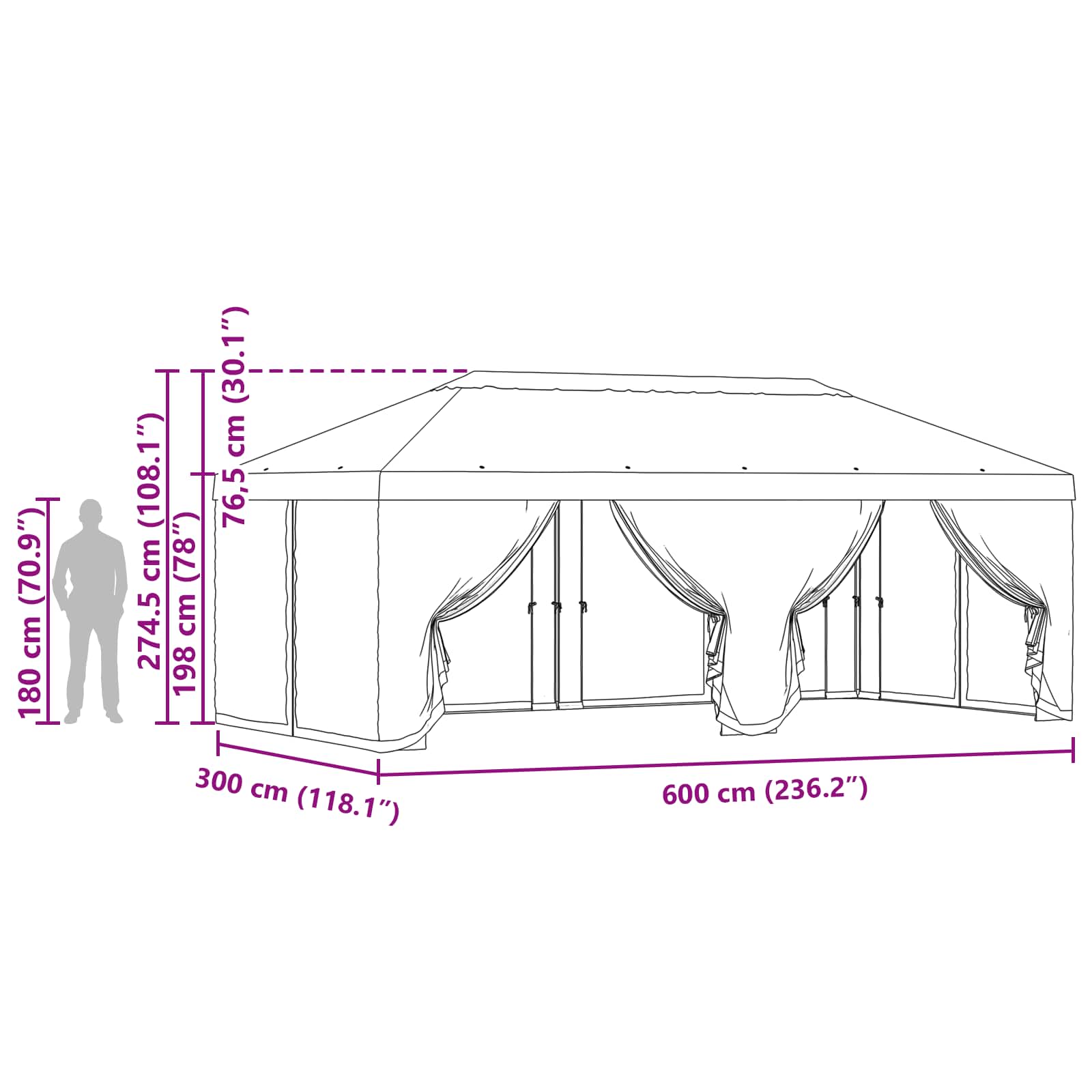 Pokrov za gazebo s bočnim zidovima Crna 600,5 x 300,5 cm
