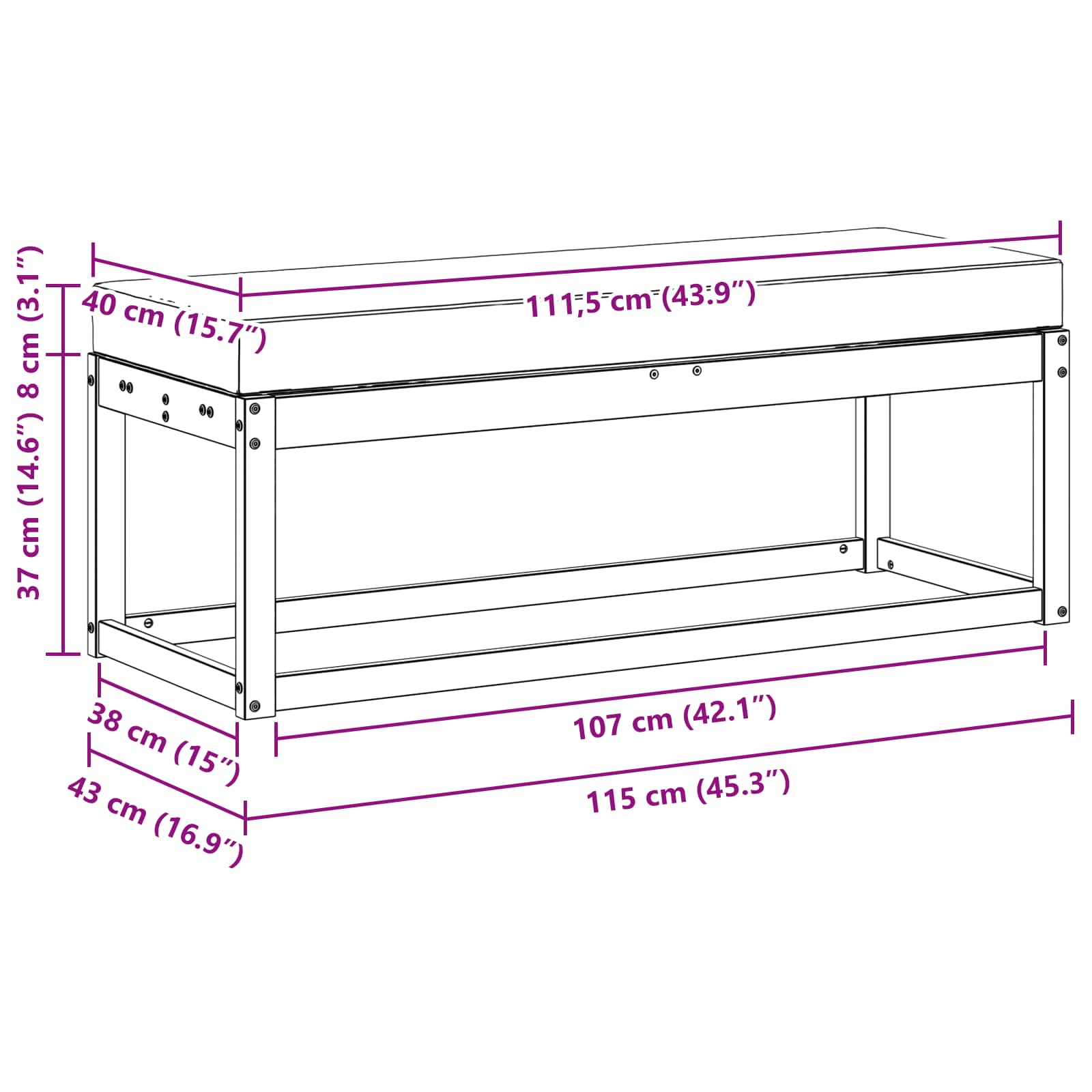 Vanjska klupa s jastukom Prirodna i krem 115 x 43 x 45 cm