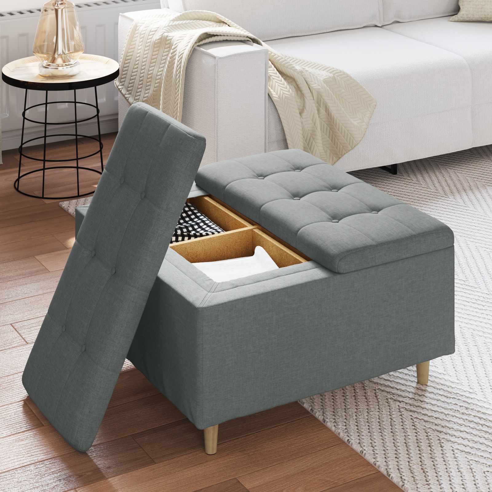 Otoman za pohranu s jastukom Tamno siva 80 x 80 x 45 cm tkanina