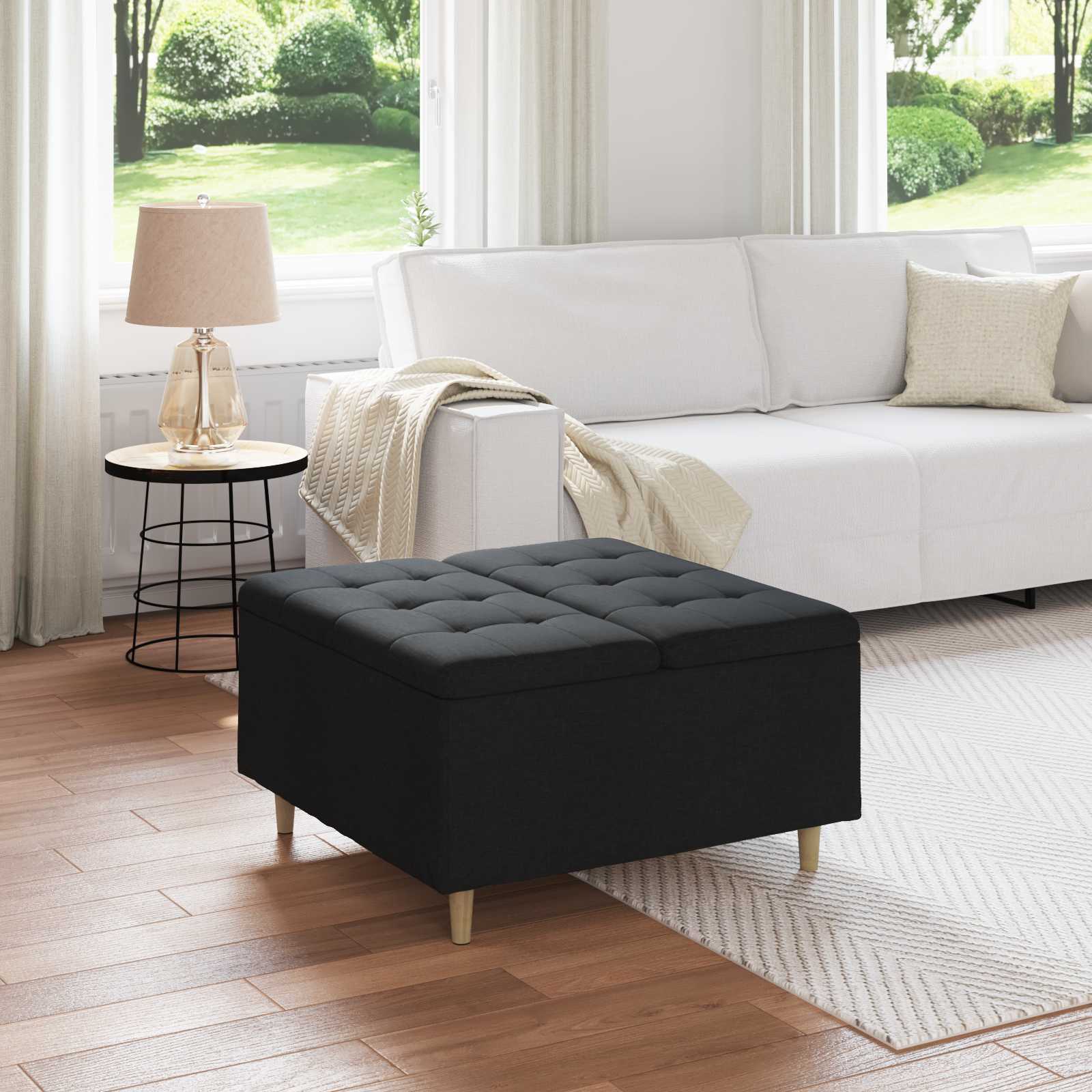 Otoman za pohranu s jastukom Crna 80 x 80 x 45 cm tkanina