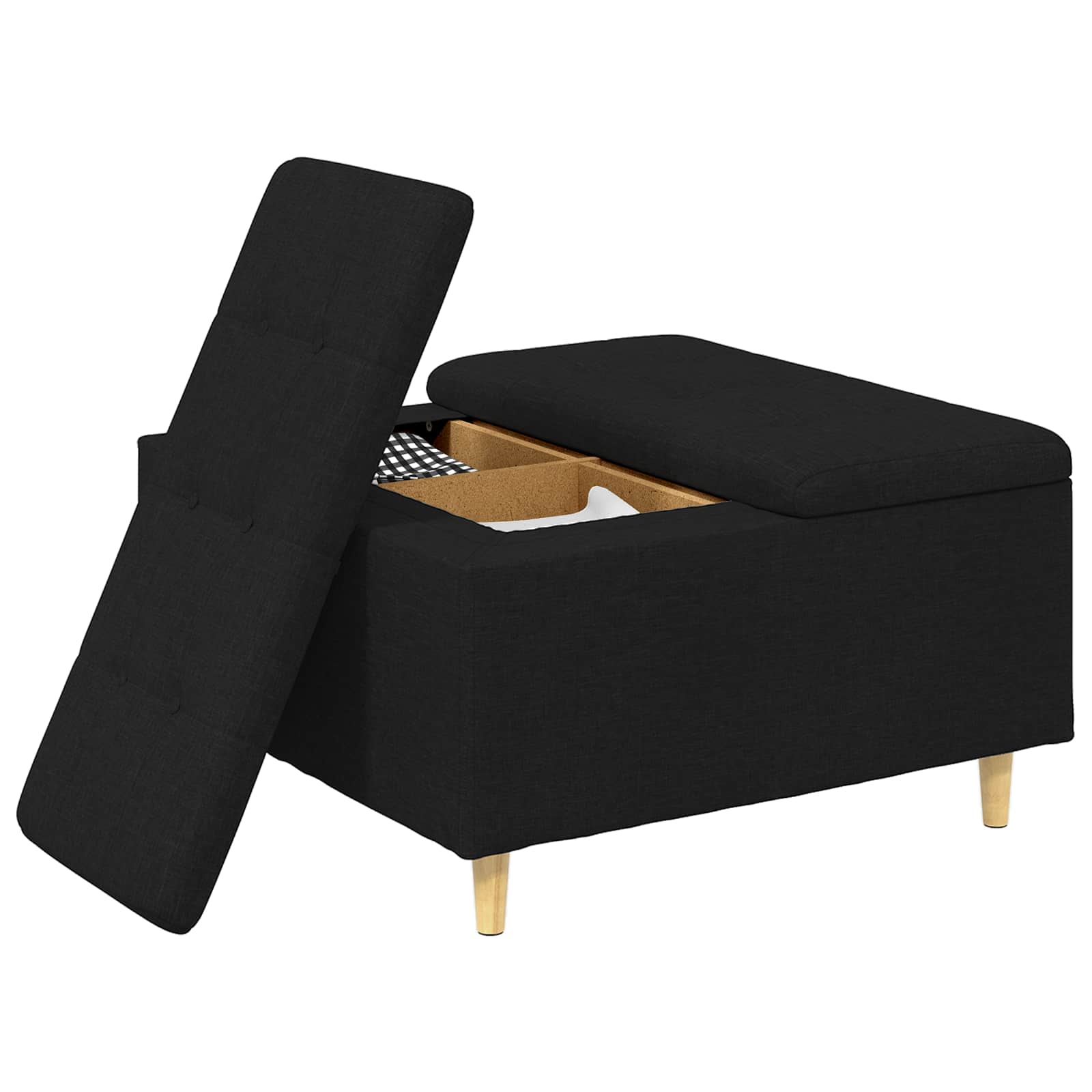 Otoman za pohranu s jastukom Crna 80 x 80 x 45 cm tkanina