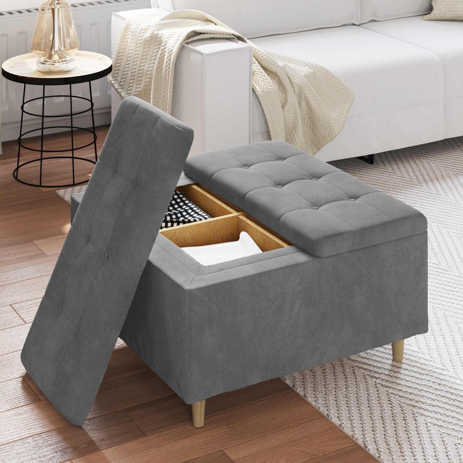 Otoman za pohranu s jastukom Tamno siva 80 x 80 x 45 cm Baršun