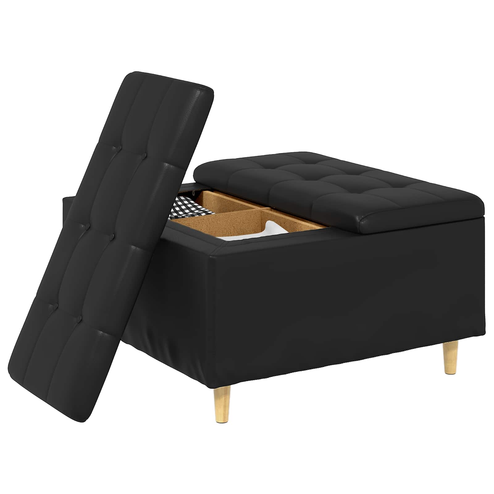 Otoman za pohranu s jastukom Crna 80 x 80 x 45 cm Umjetna koža