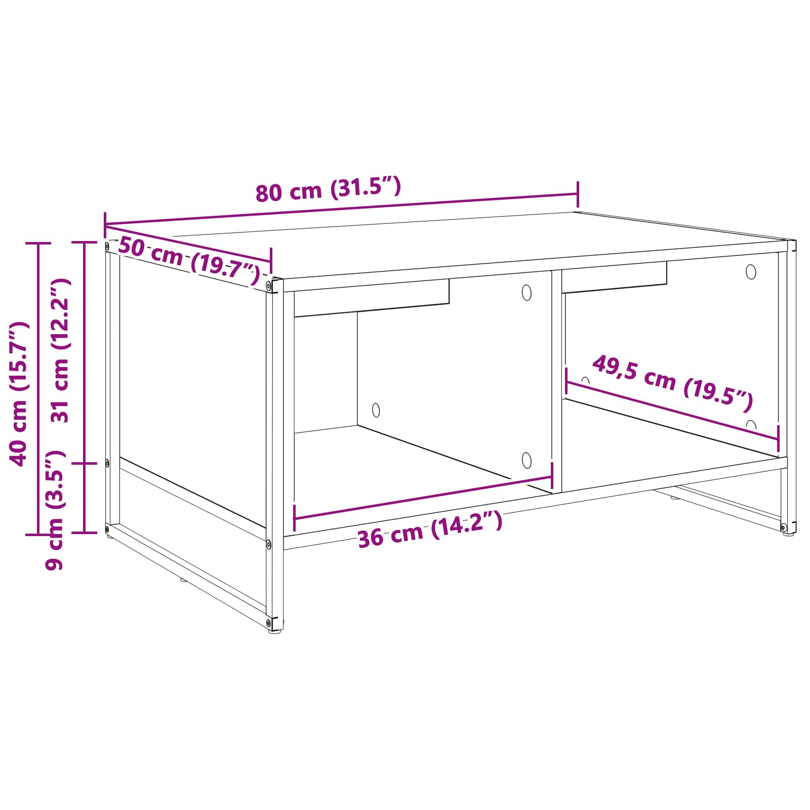 Kava Stol Sonoma 80 x 50 x 40 cm Konstruirano drvo
