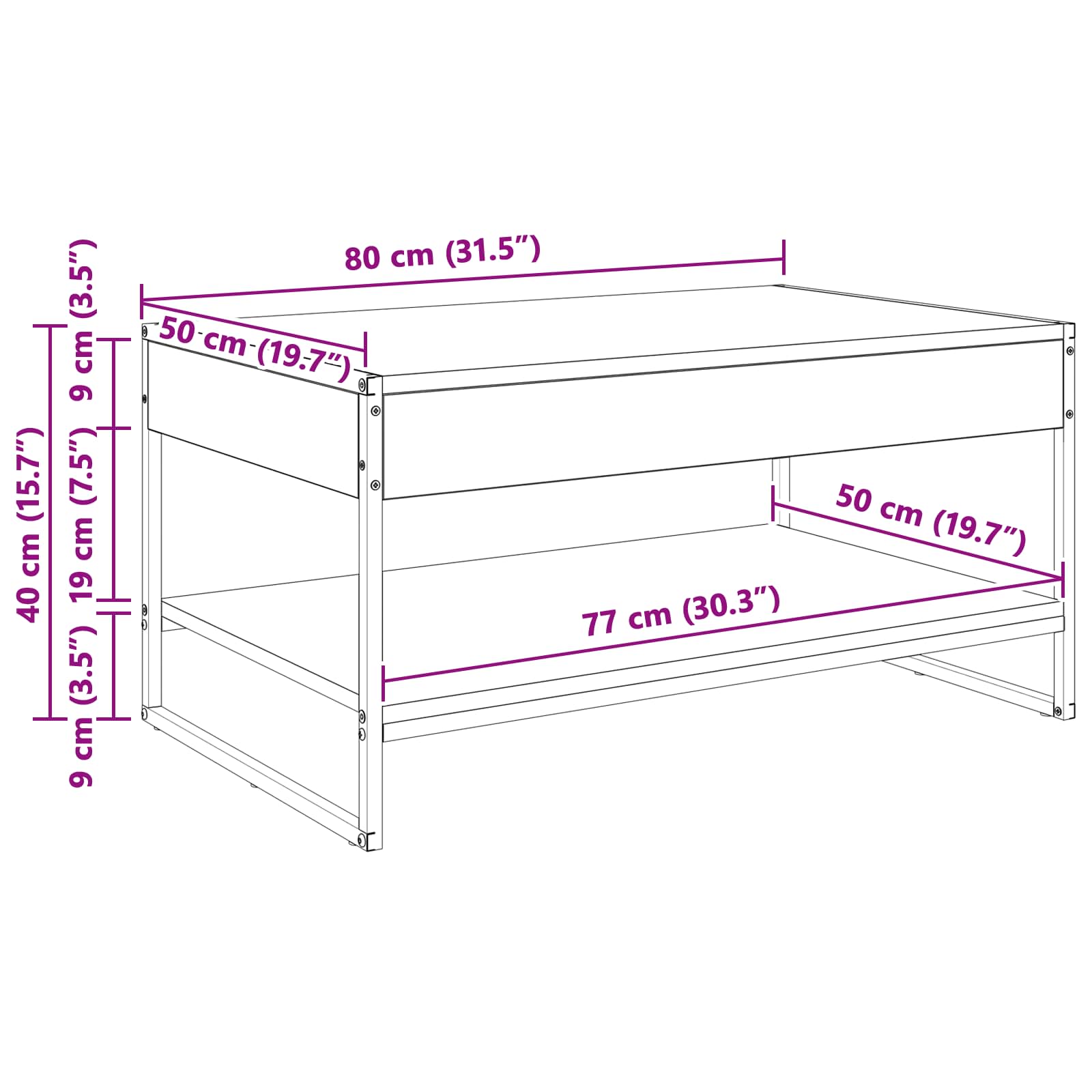 Kava Stol Dimni hrast 80 x 50 x 40 cm Konstruirano drvo