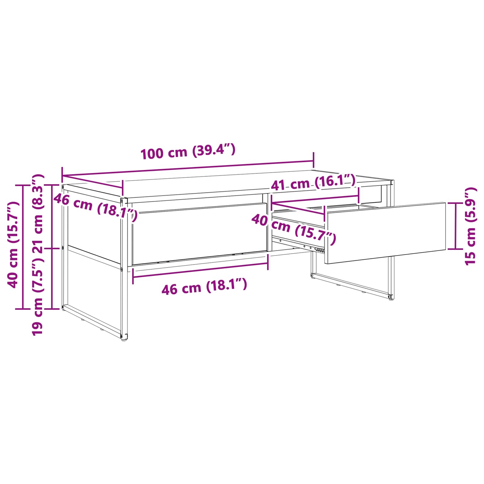 Kava Stol Crni hrast 100 x 46 x 40 cm Konstruirano drvo