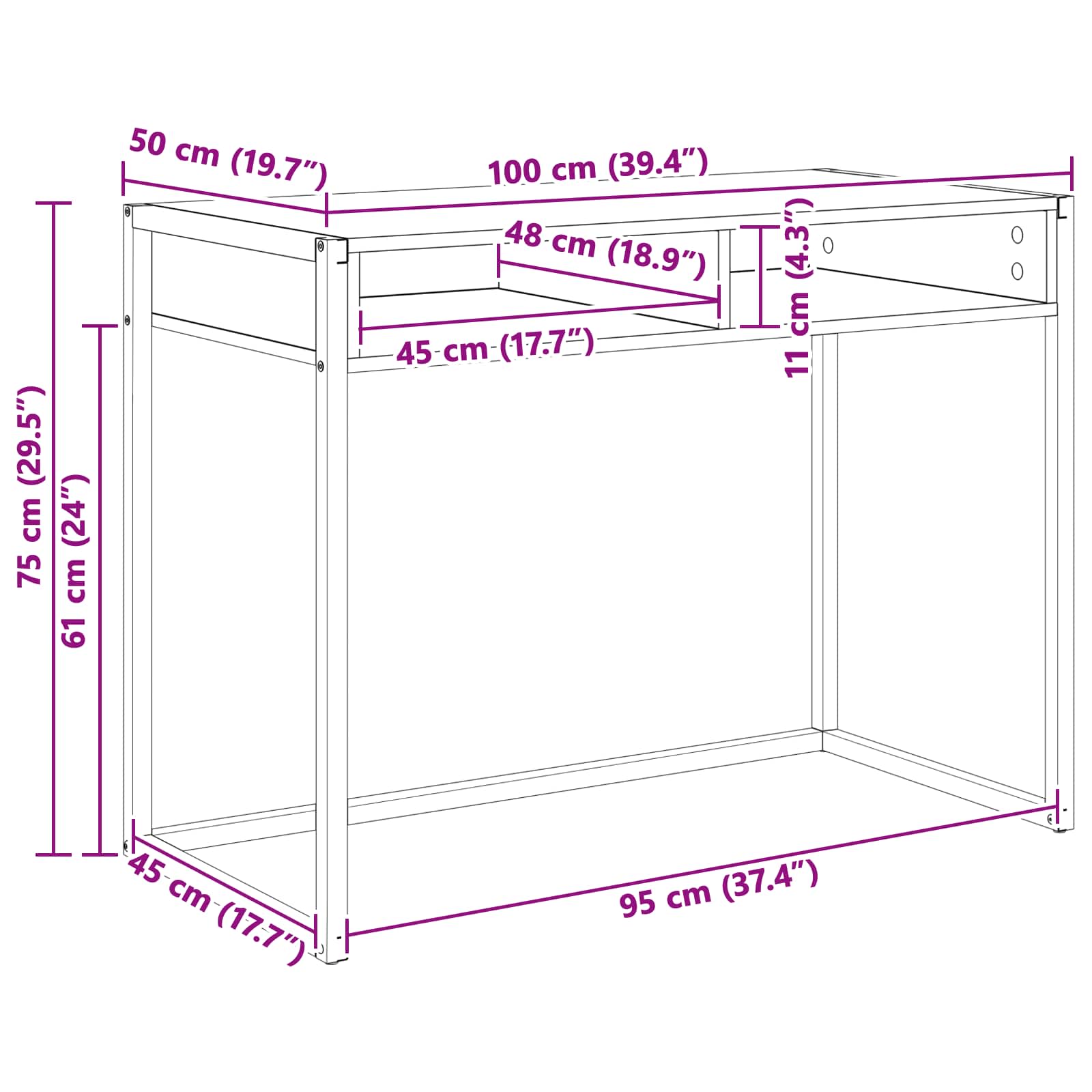 Stol s pohranom Siva Sonoma 100 x 50 x 75 cm Konstruirano drvo