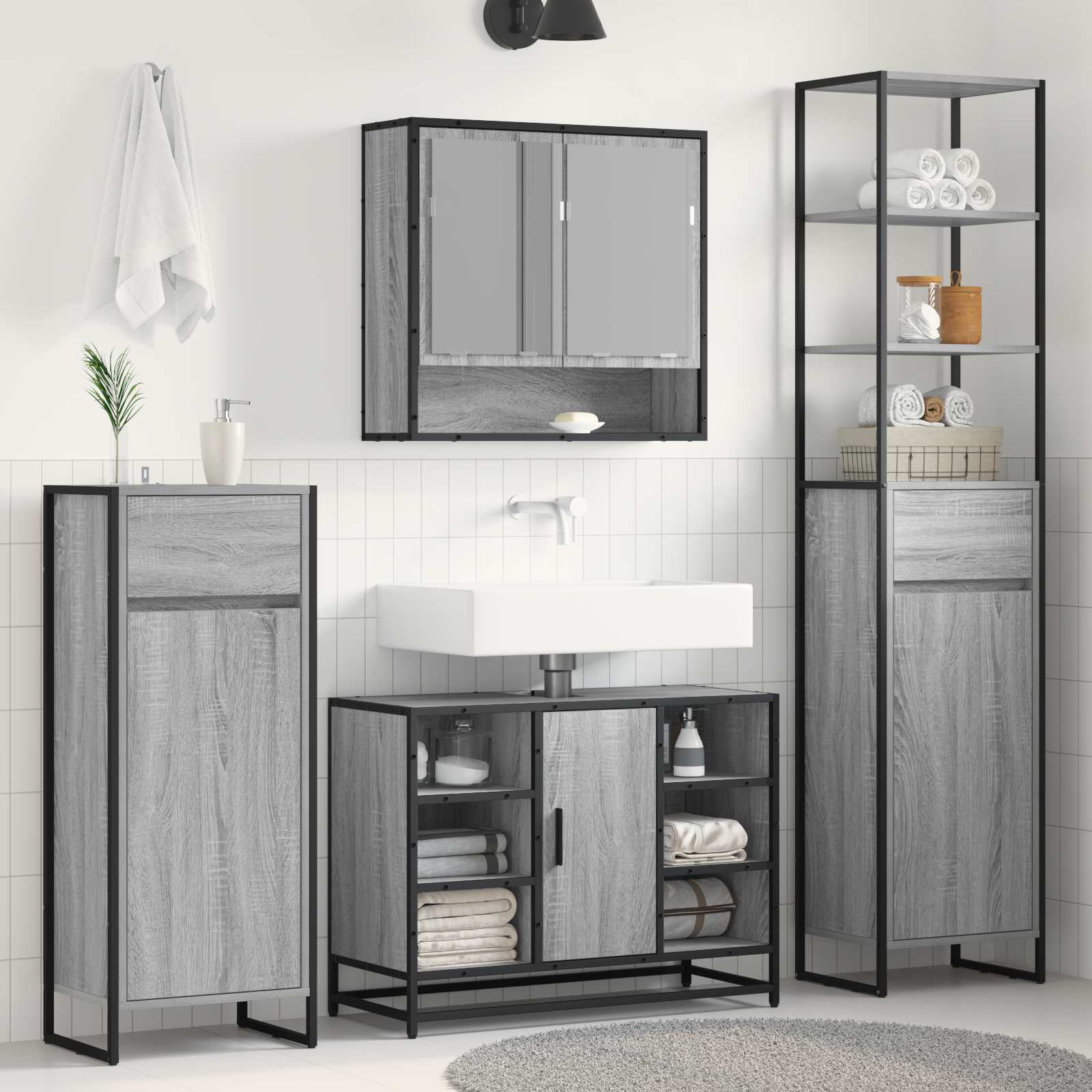 Kupaonski ormar Siva Sonoma 40 x 30 x 180 cm Konstruirano drvo
