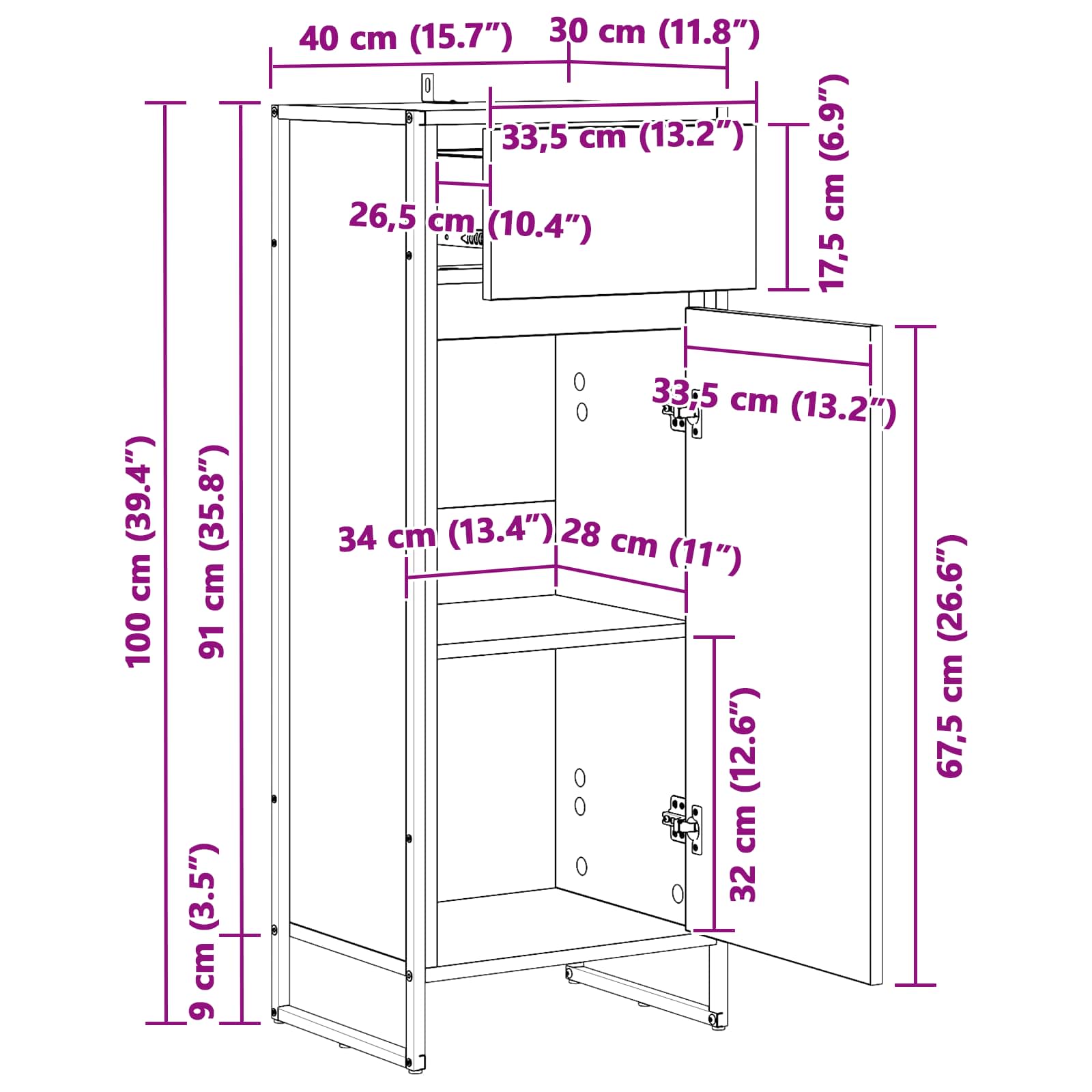 Kupaonski ormar Crni hrast 40 x 30 x 100 cm Konstruirano drvo