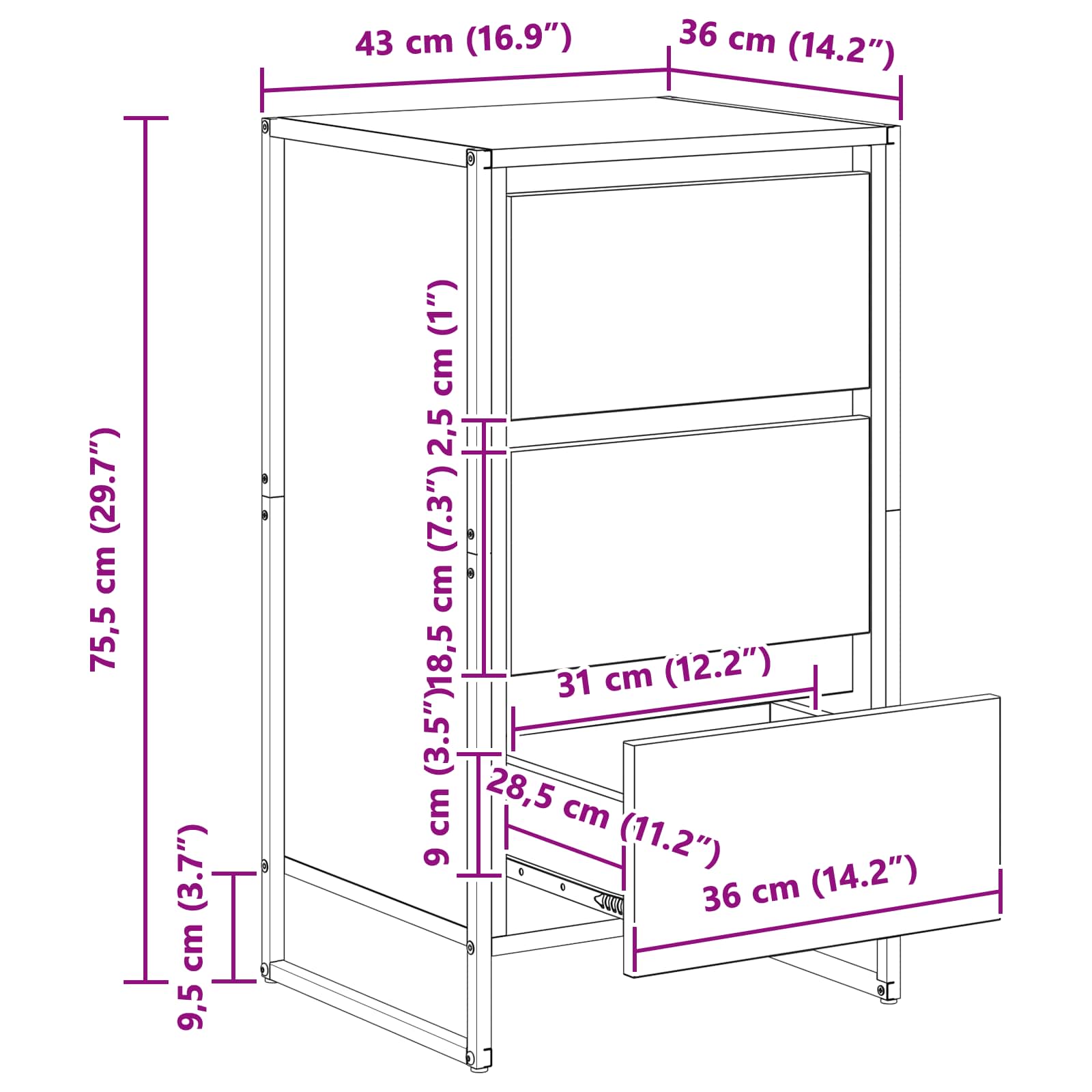 Kreveta Crni hrast 42 x 36 x 75.5 cm Konstruirano drvo