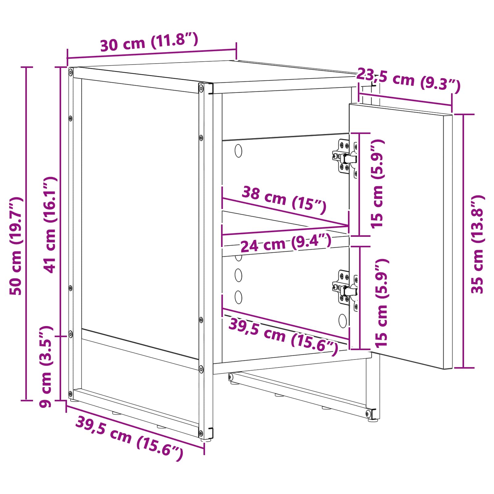 Noćni ormarić 2 pcs Dimni hrast 39,5 x 30 x 50 cm