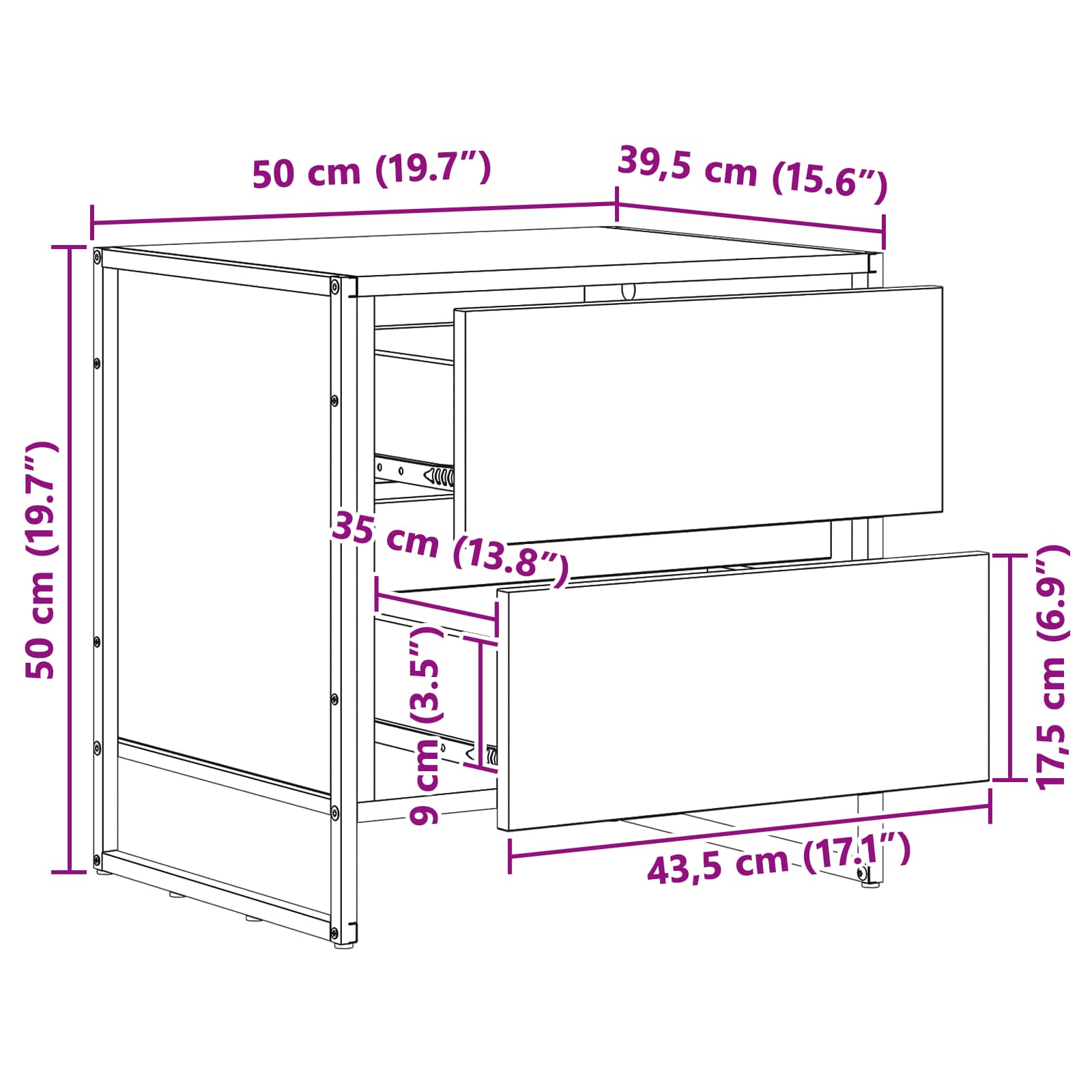 Noćni ormarić s ladicama 2 pcs Staro drvo 50 x 39.5 x 50 cm