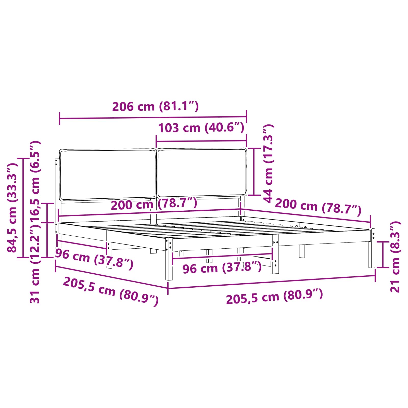 Krevetni okvir s tapiciranim uzglavljem Tamno siva 200 x 200 cm
