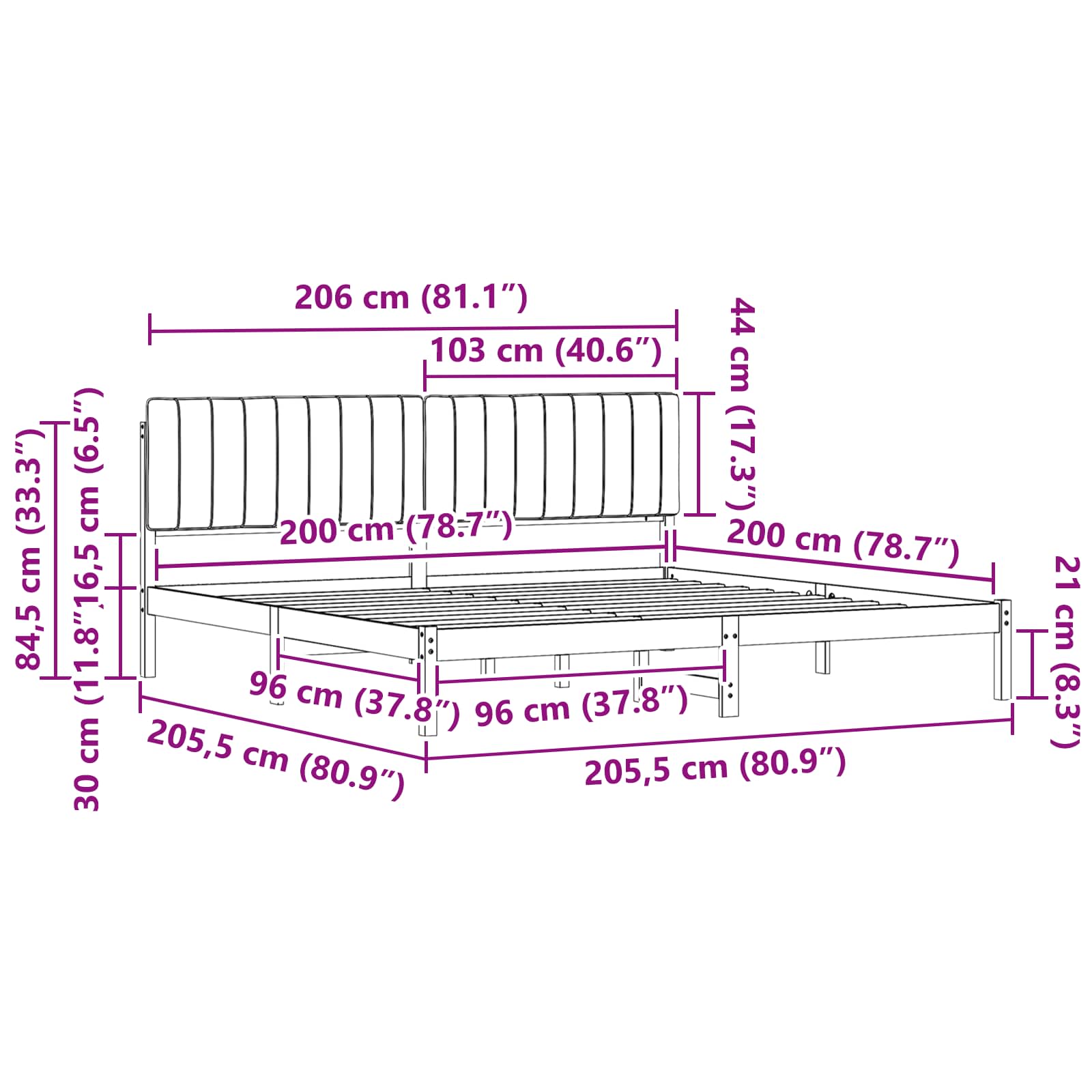 Krevetni okvir s tapiciranim uzglavljem Tamno siva 200 x 200 cm