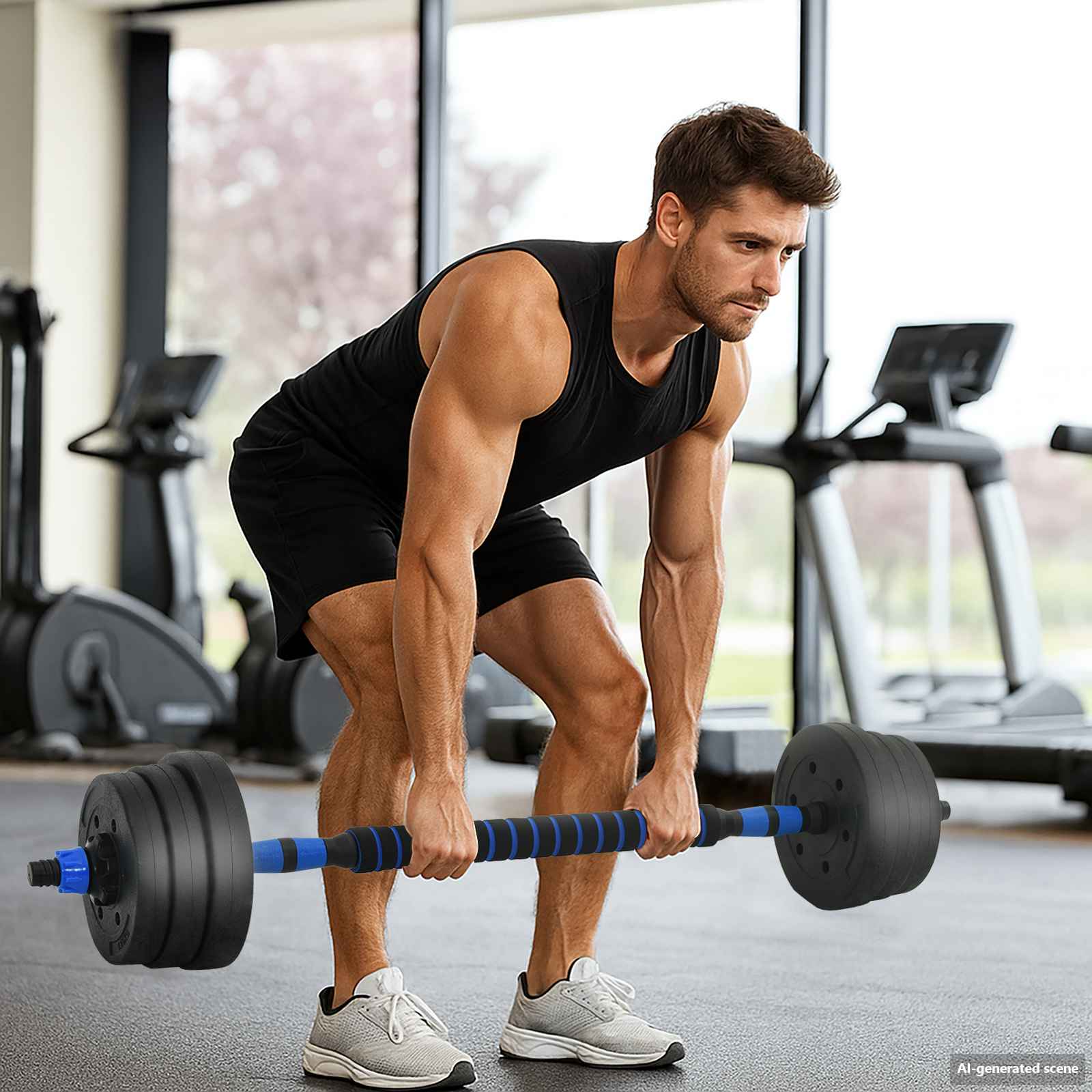 4-u-1 set bučica, brojčana i kettlebell 20 kg Crna i Plava