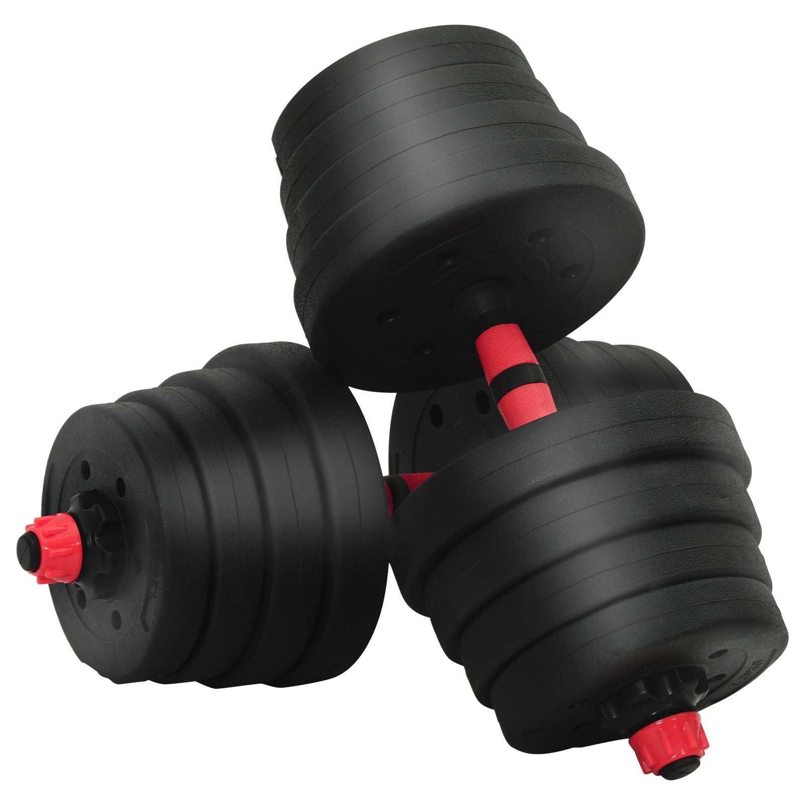 4-u-1 set bučica, brojčana i kettlebell 30 kg Crna i crvena