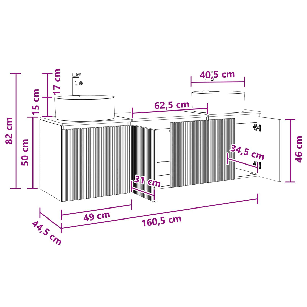 Set ormarića za kupaonicu 3 kom. Betonska siva 49,5 x 44,5 x 65 cm