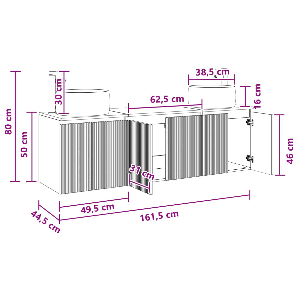 Set ormarića za kupaonicu 3 kom. Crna 49,5 x 44,5 x 66 cm