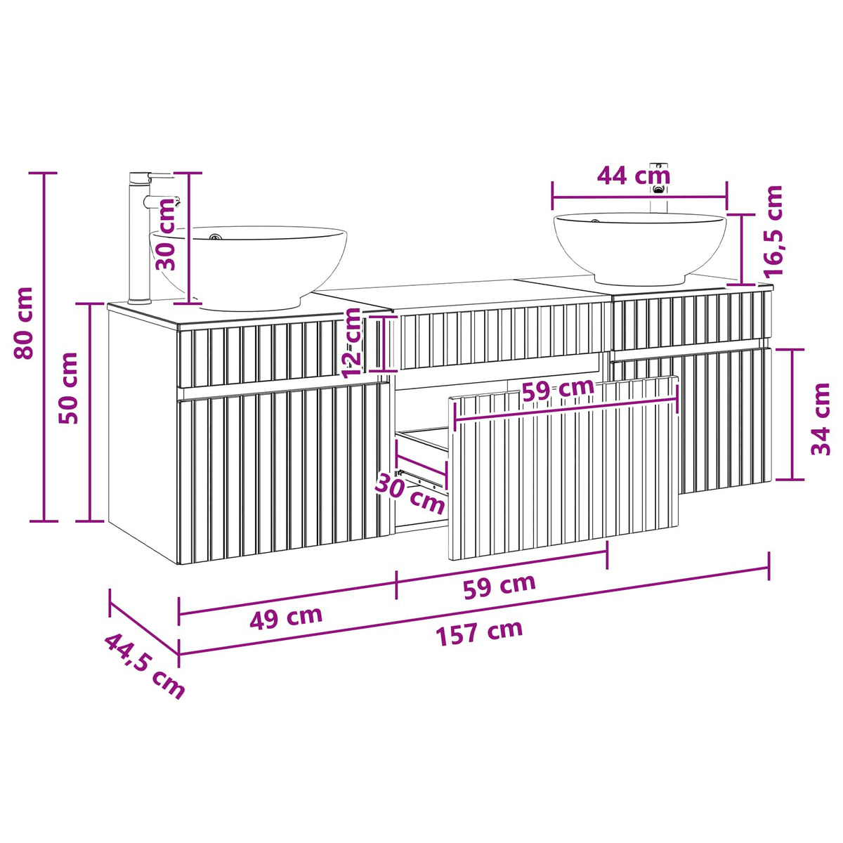 Set ormarića za kupaonicu 3 kom. Siva Sonoma 49 x 44,5 x 66,5 cm