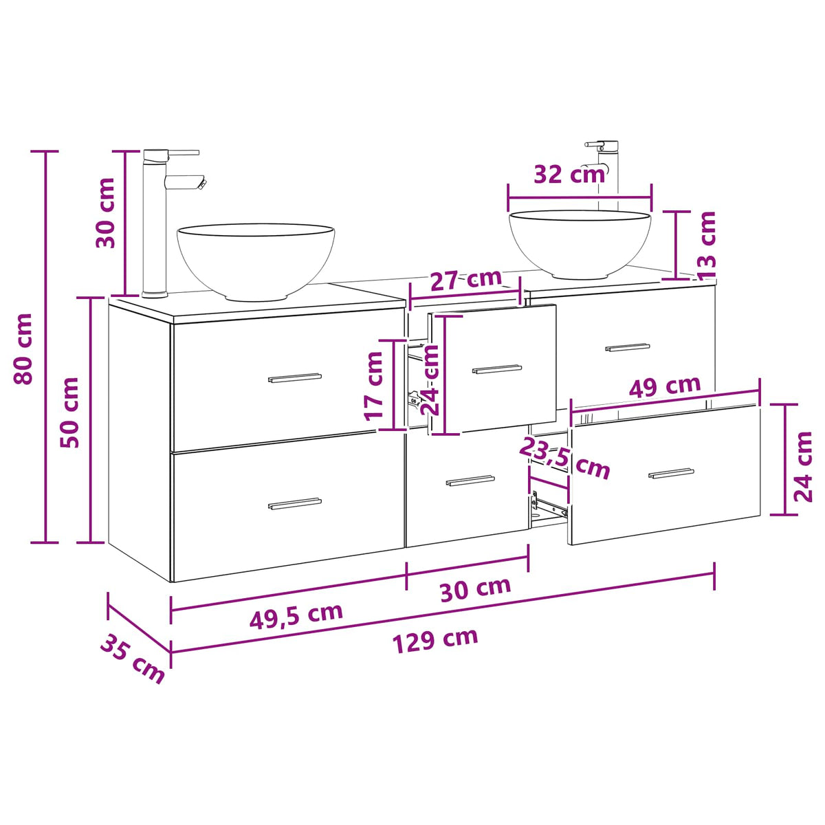 Set ormarića za kupaonicu 3 kom. Dimljeni hrast Smeđa 49,5 x 35 x 63 cm